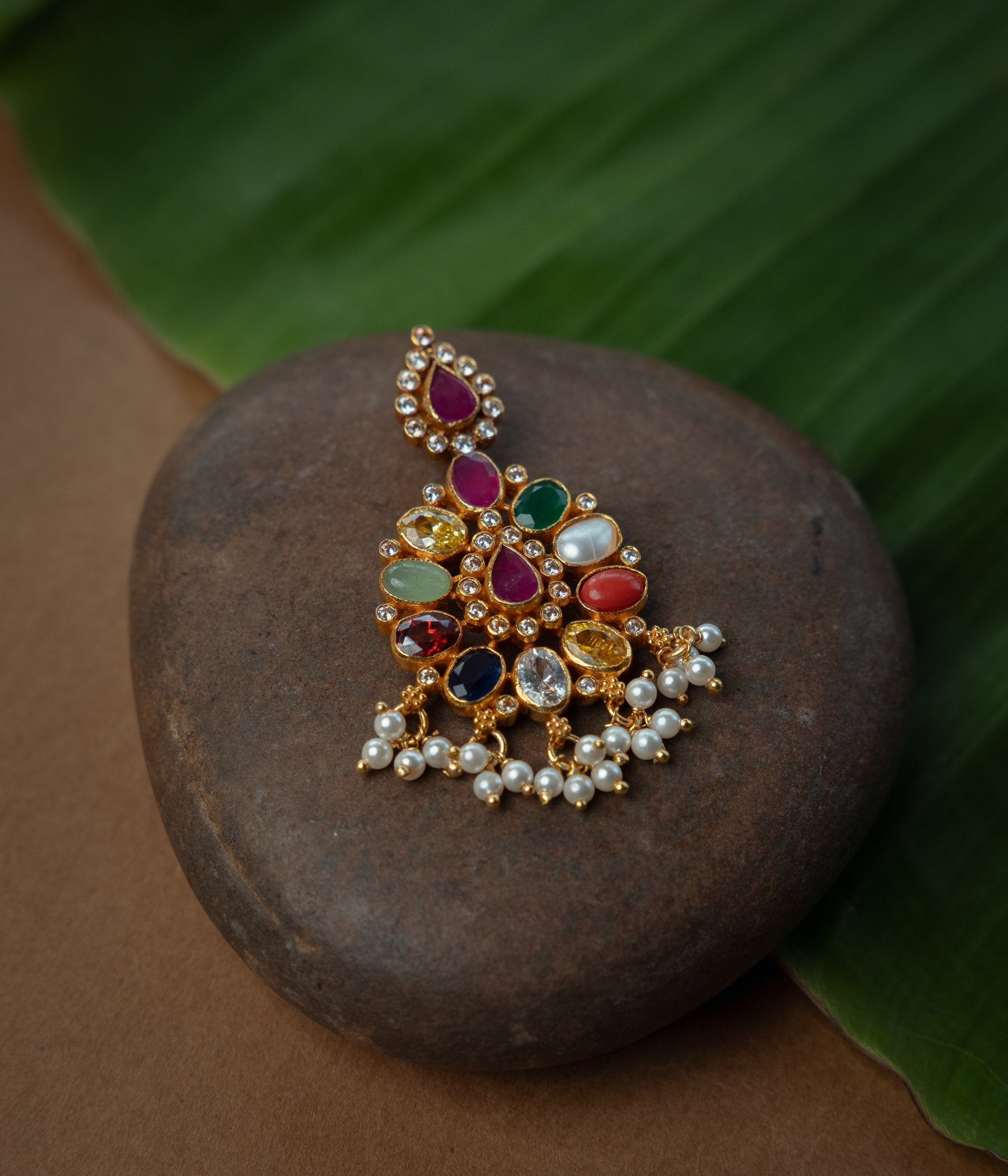 Navratna and Swarovski medallion pendant