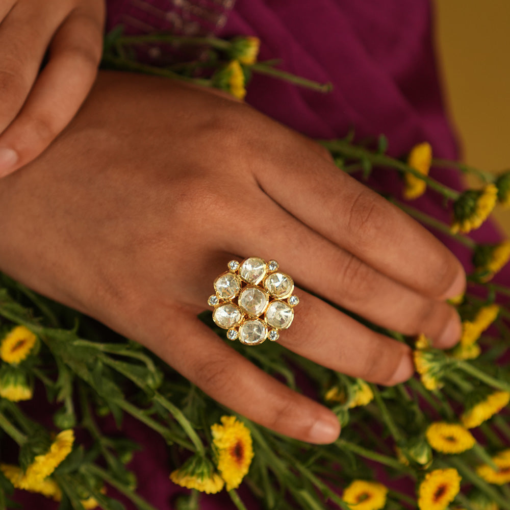 Blossoming elegance! This polki ring captures nature’s charm, with radiant petals that shimmer in a timeless floral design.