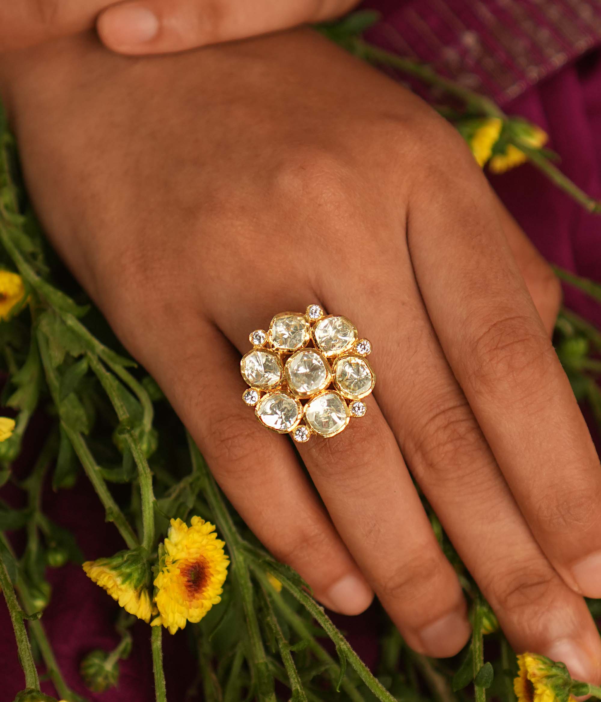 Blossoming elegance! This polki ring captures nature’s charm, with radiant petals that shimmer in a timeless floral design.