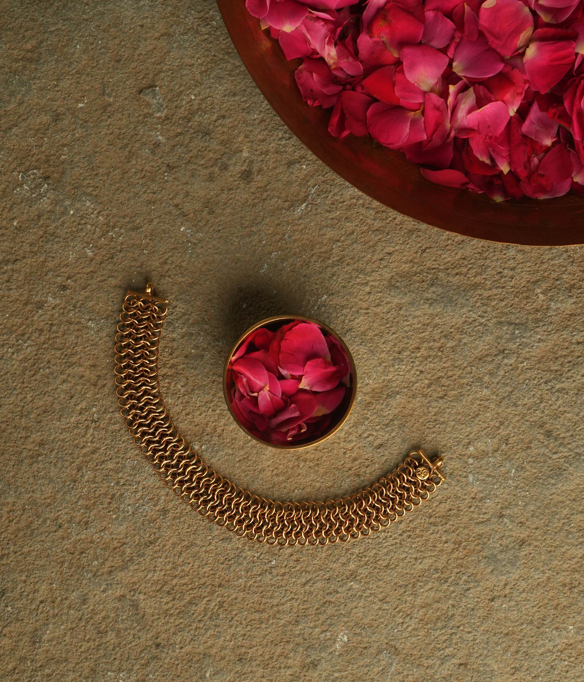 Antique gold-plated silver flat choker — a captivating piece that echoes forgotten elegance and embodies timeless allure.