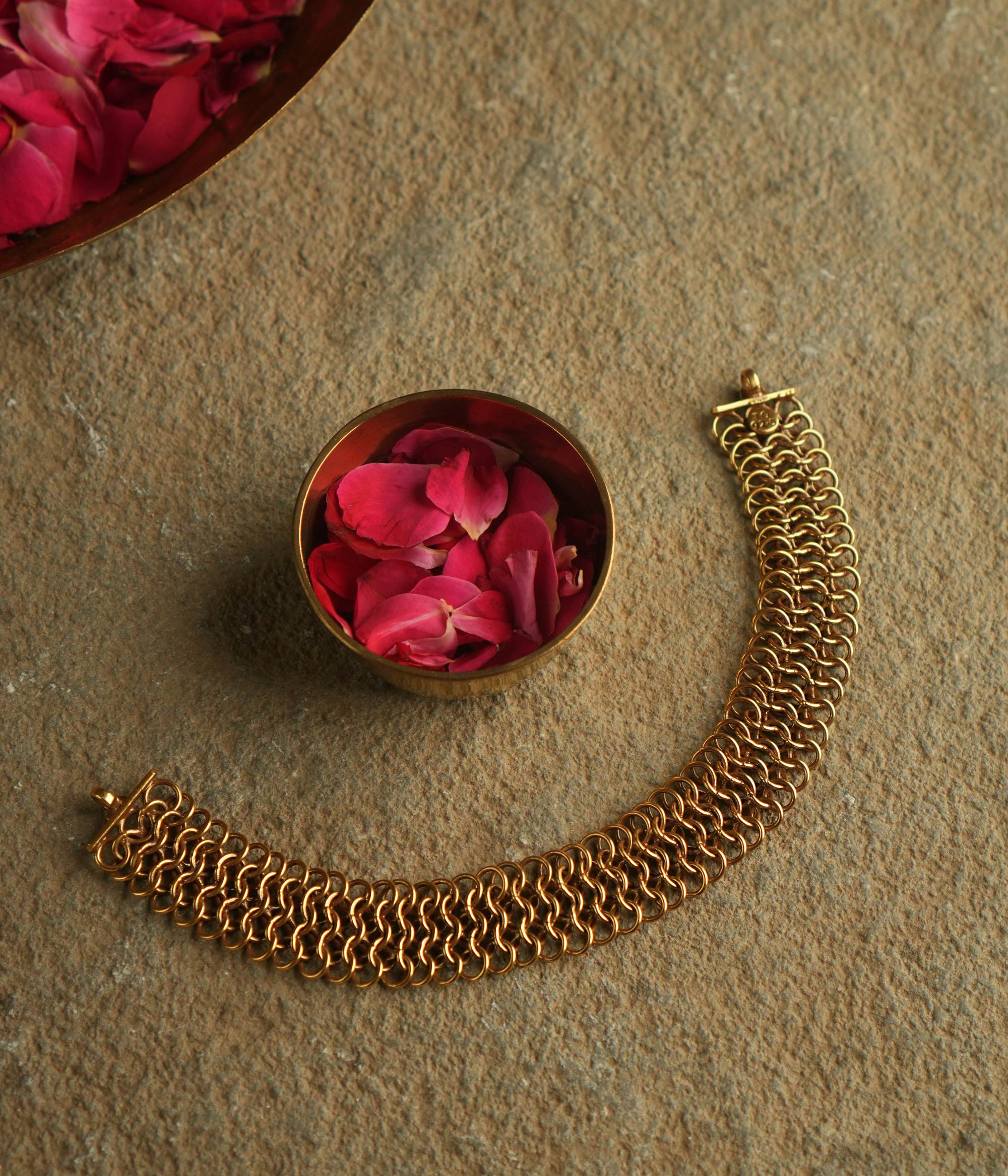 Antique gold-plated silver flat choker — a captivating piece that echoes forgotten elegance and embodies timeless allure.