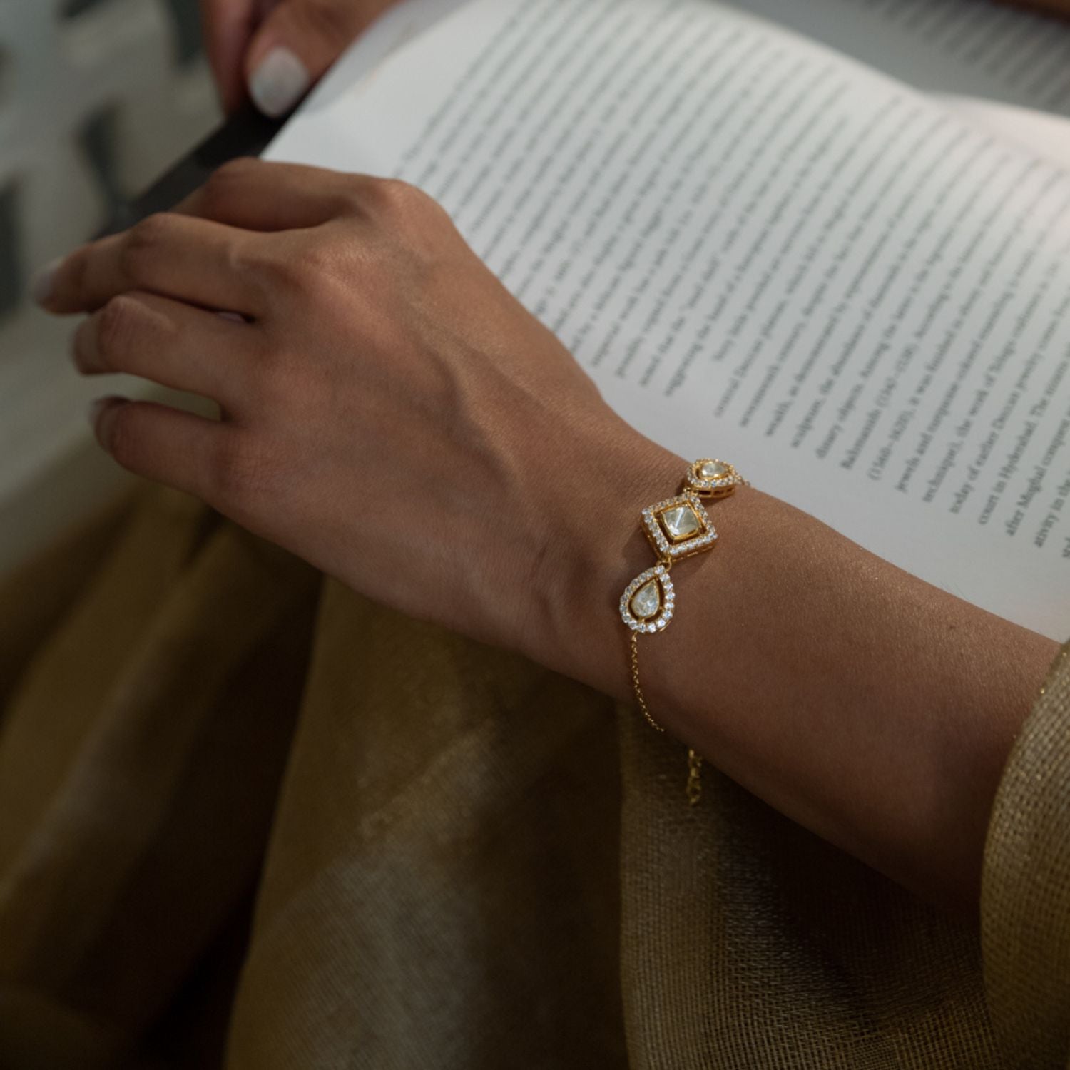 92.5 Sterling Silver Nila Polki Bracelet 22ct Gold Plated