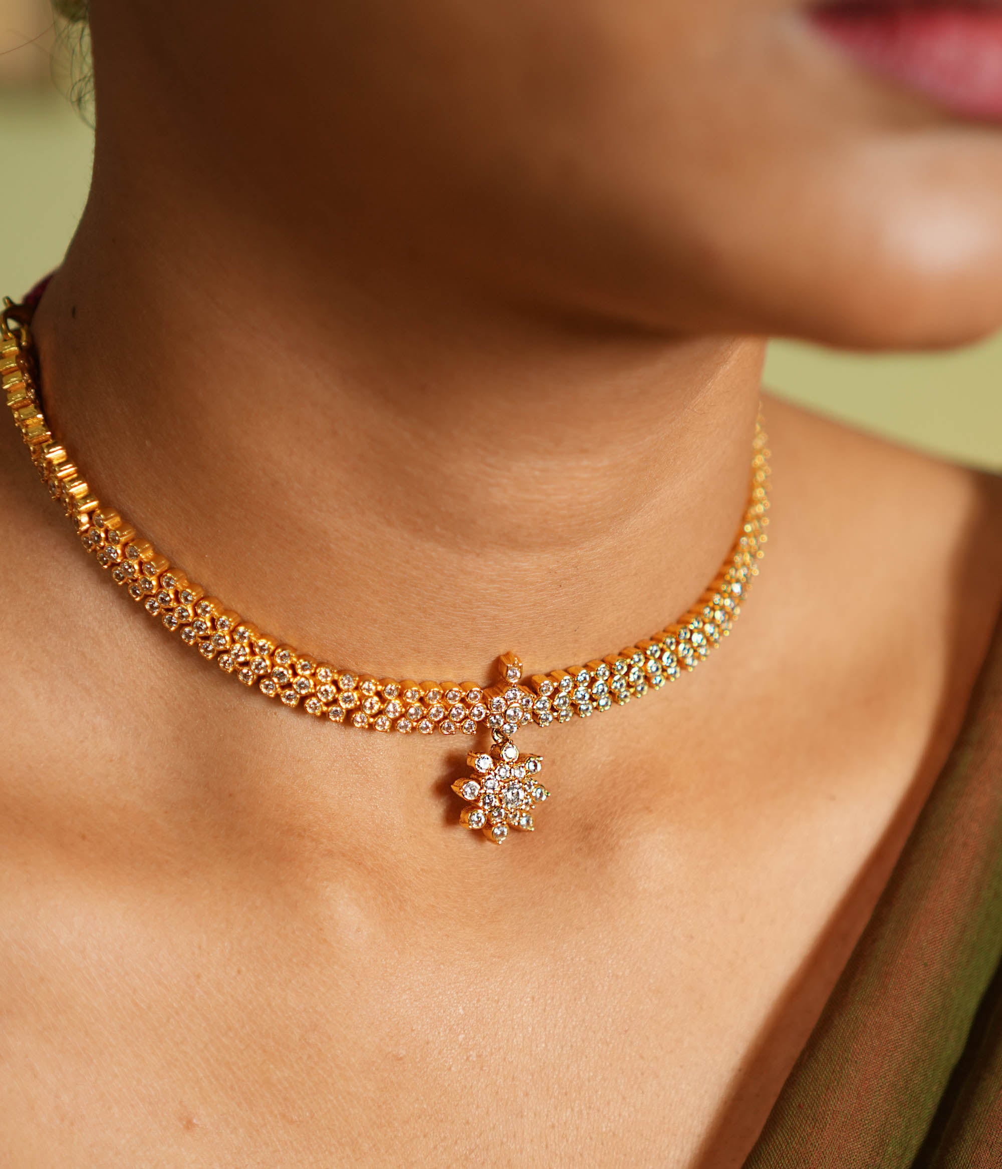 Elegant White Stone Silver Necklace Paired with Chinash Earrings