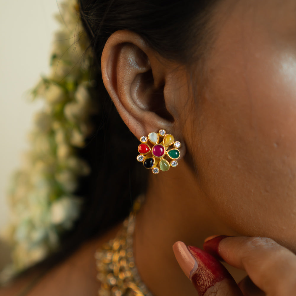 92.5 Sterling Silver Nizam Studs Gold Plated