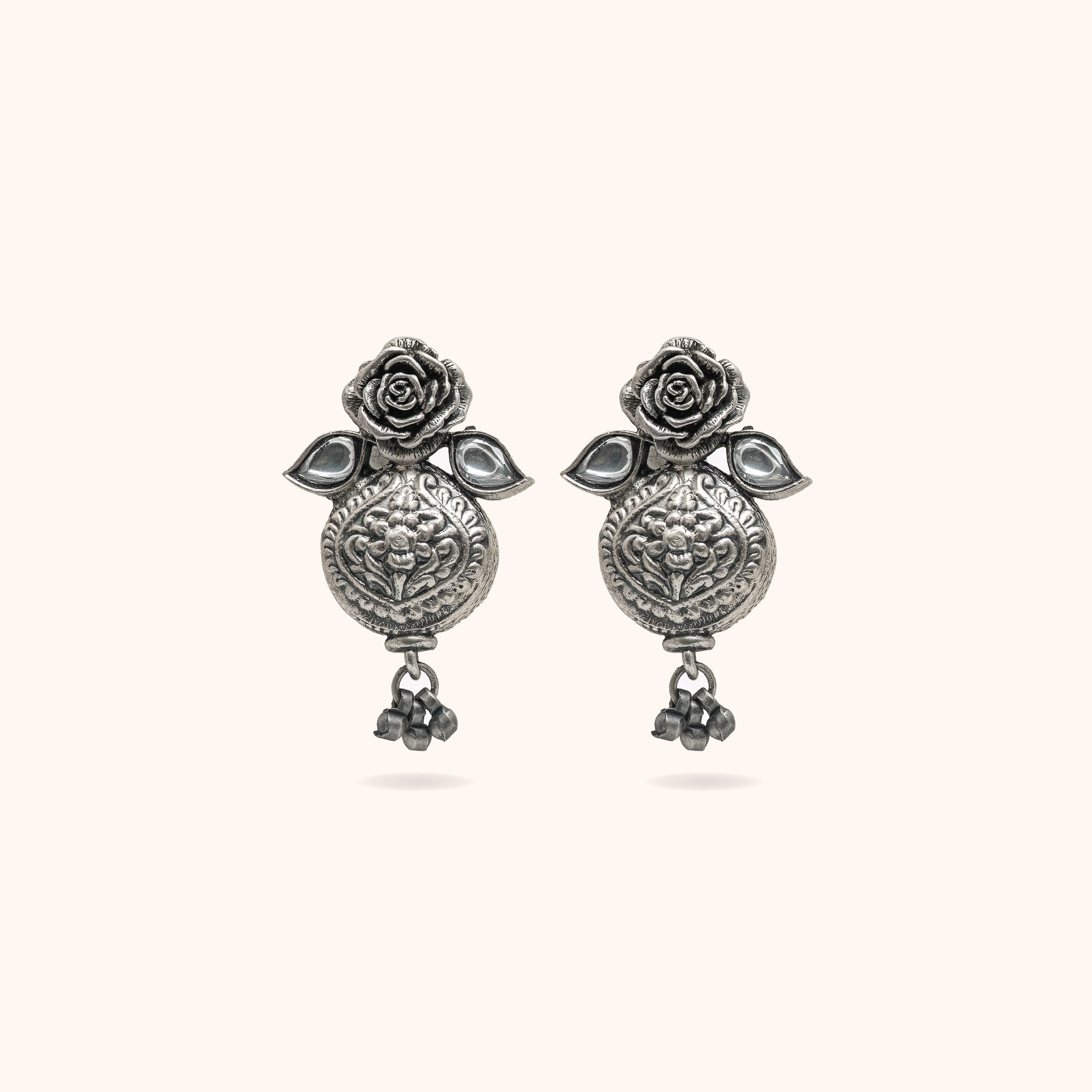92.5 Sterling Silver Oepaa Oxidised Floral Hangings