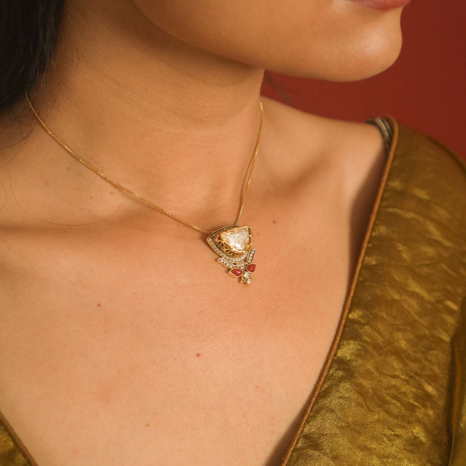 romy chain 925 silver moissanite polki pendant chain Chennai