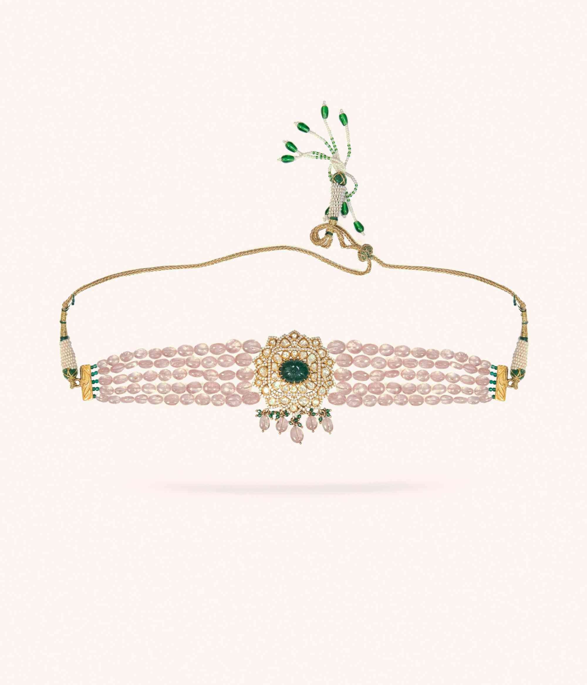 92.5 Sterling Silver Flora Pearl Polki Choker Gold Plated