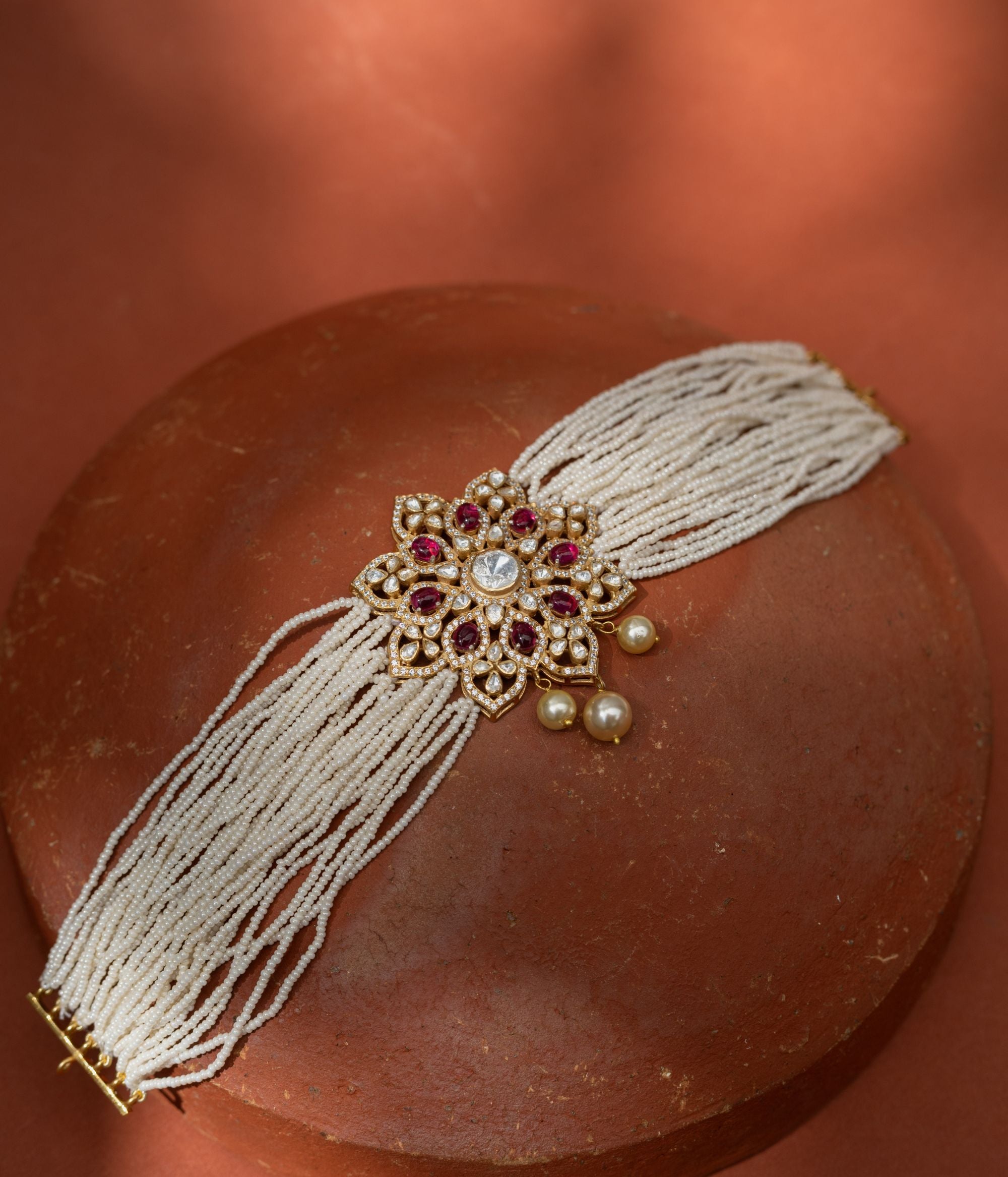 Celestial Petals Polki choker close view