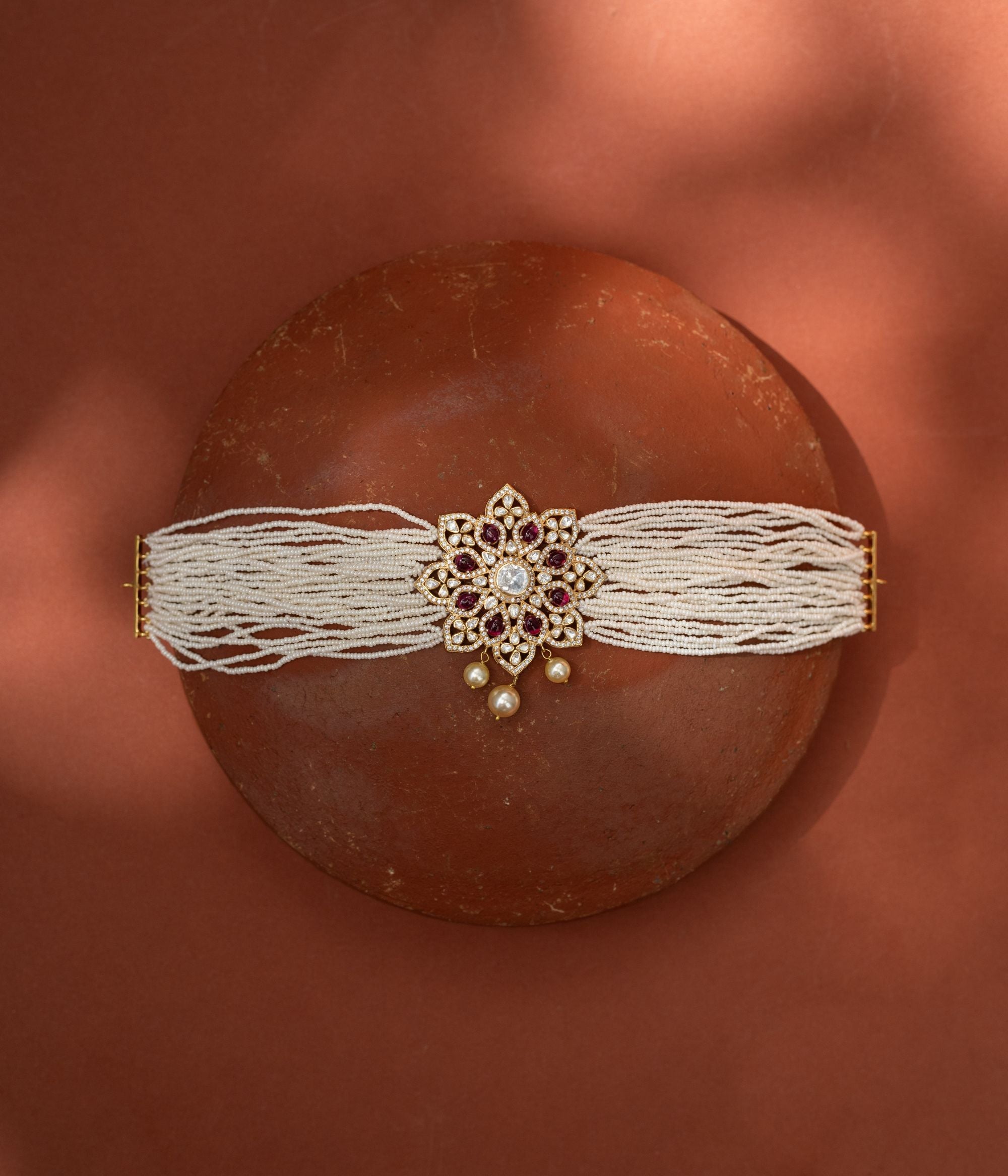 Celestial Petals Polki choker close view