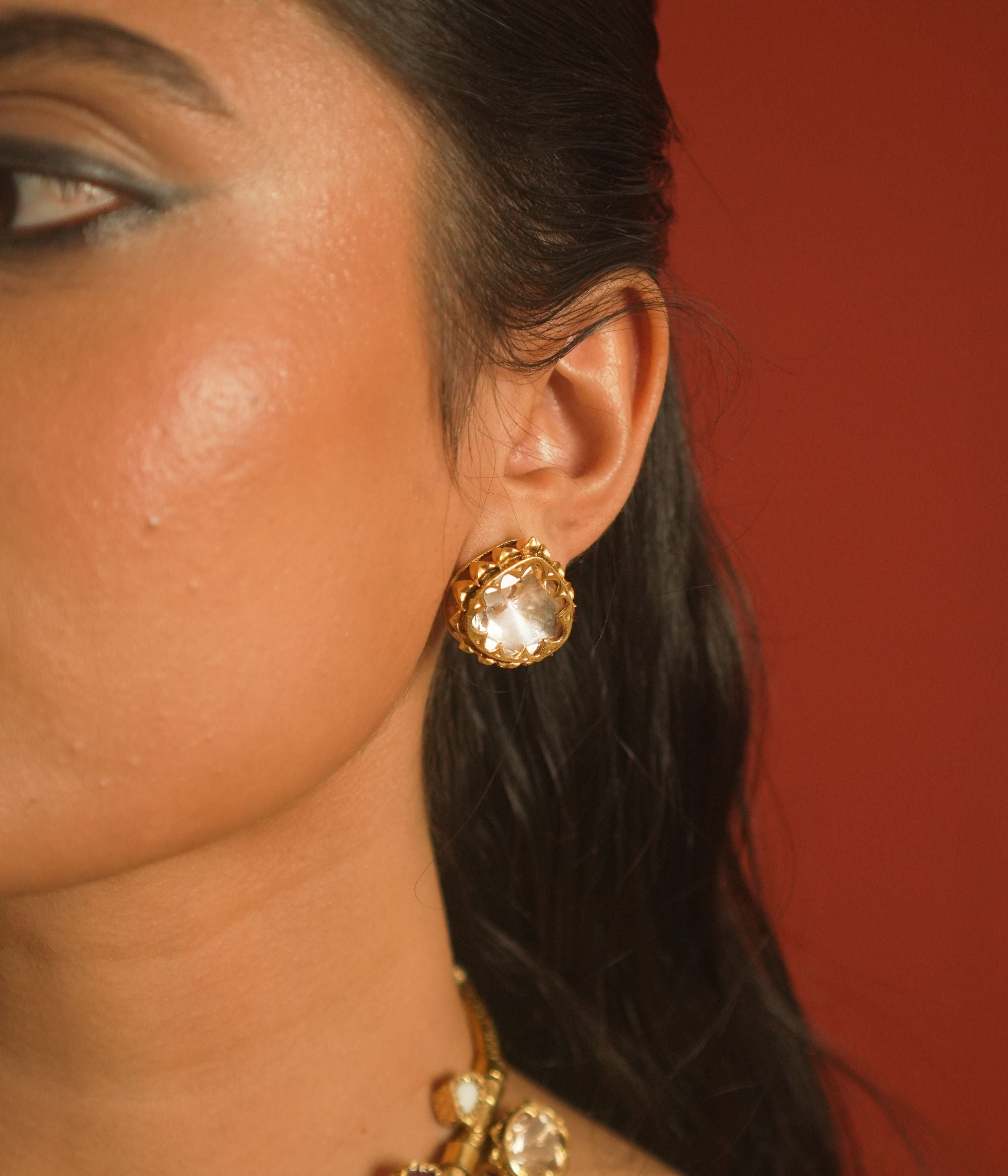 Moissanite Polki Stud,925 silver