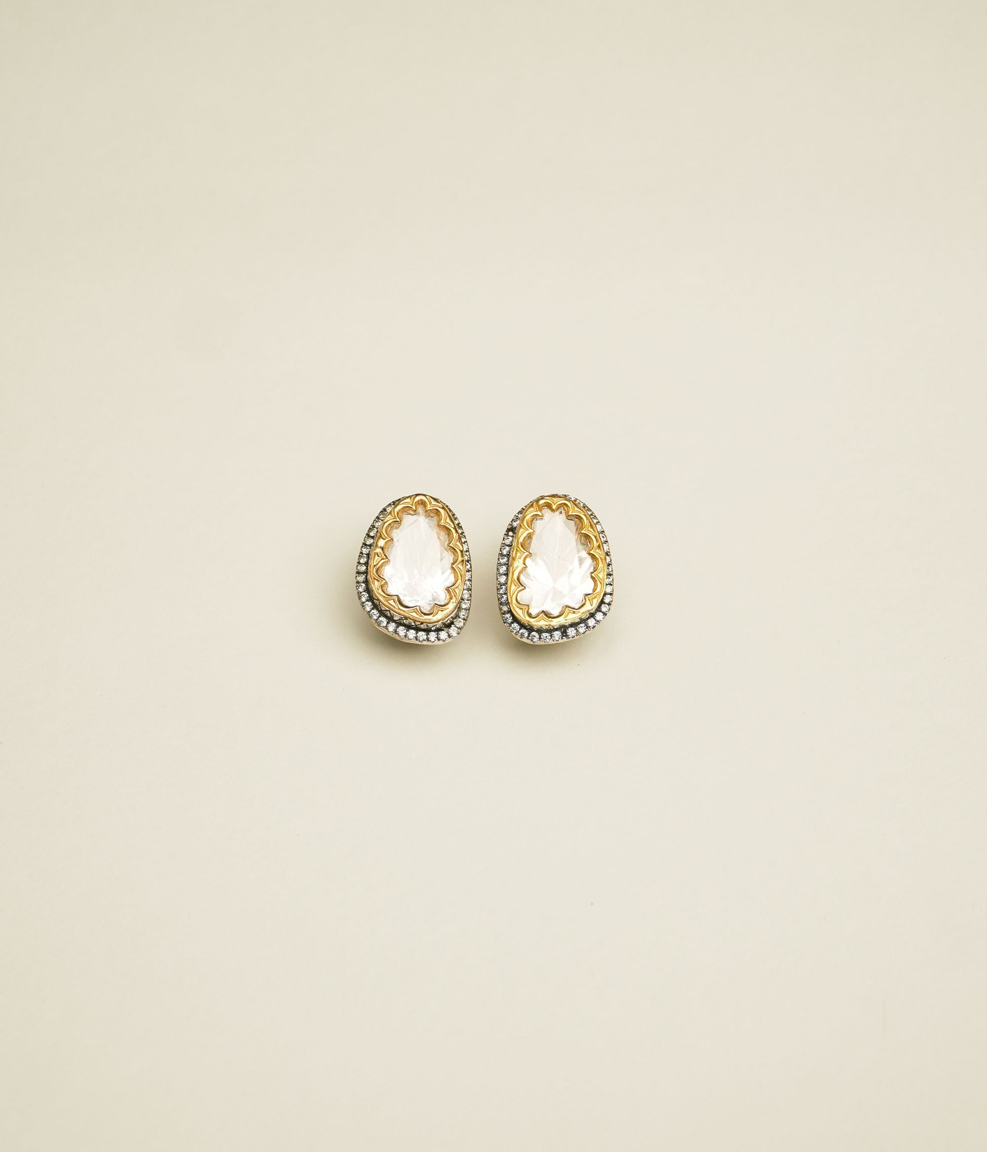 Handmade Isla stud earrings close view gold plated finish