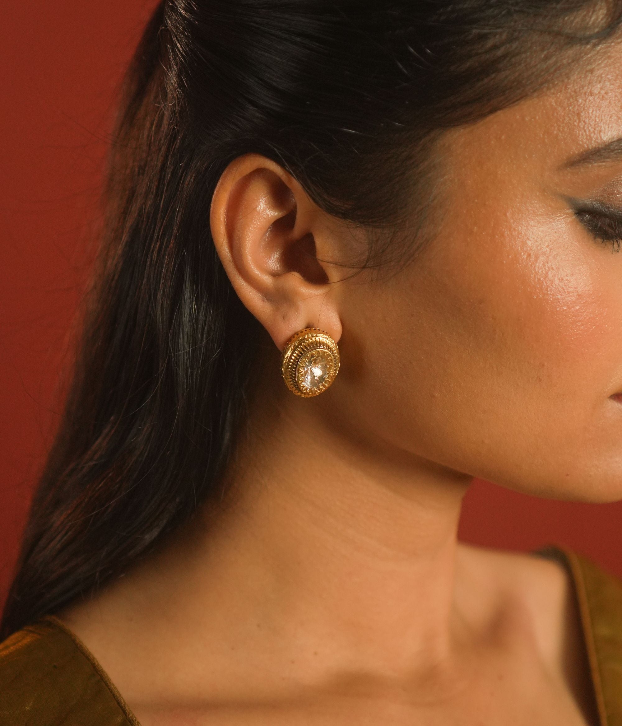 Gold plated polki earrings traditional jewelry for women
