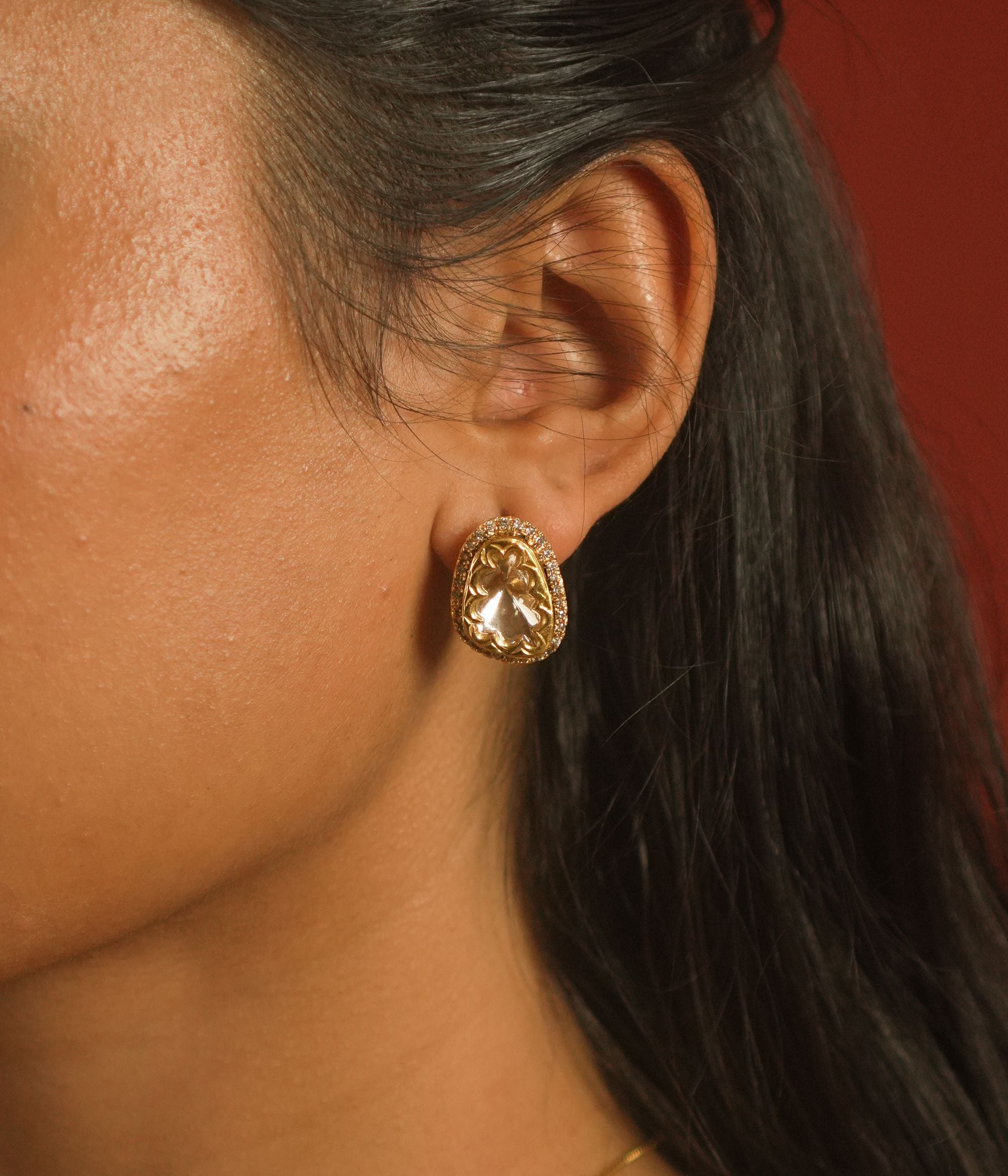 Ella Earrings, 925 silver polki stud