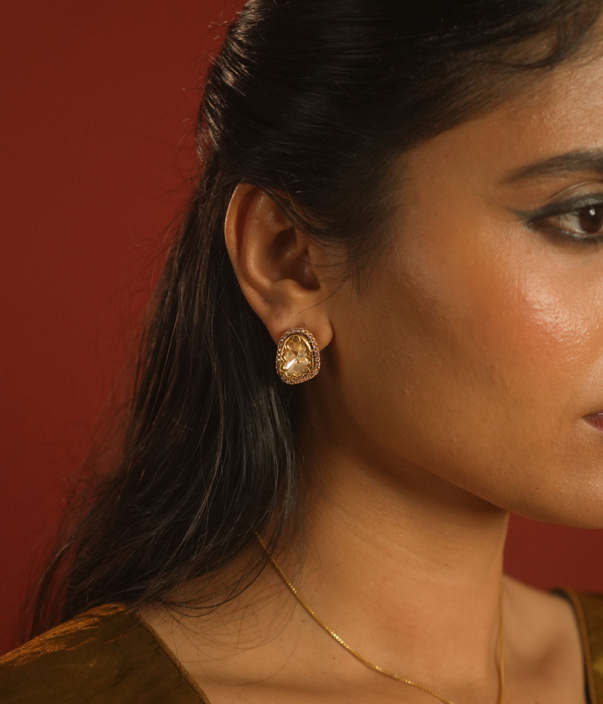 Ella Earrings, 925 silver polki stud