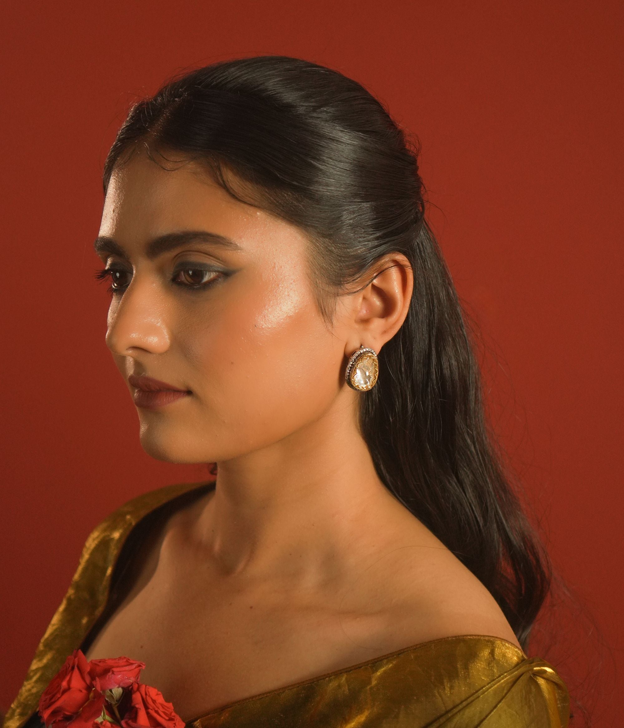 minimalist polki stud earrings 92.5 silver Chennai