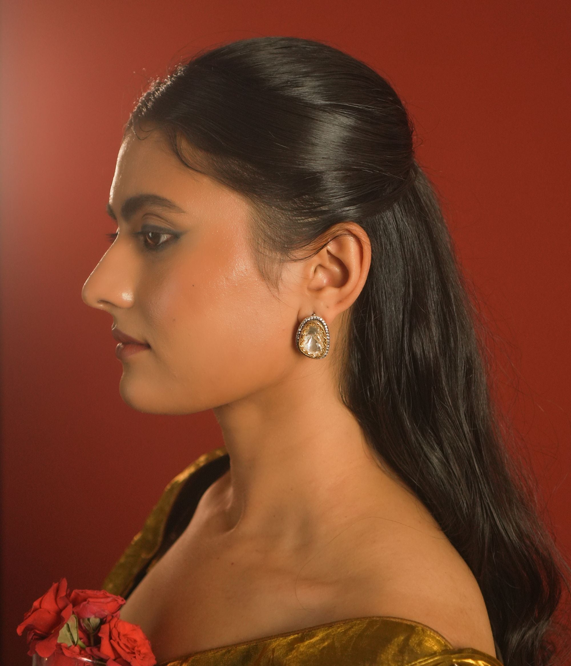 traditional polki earrings 92.5 silver gold finish