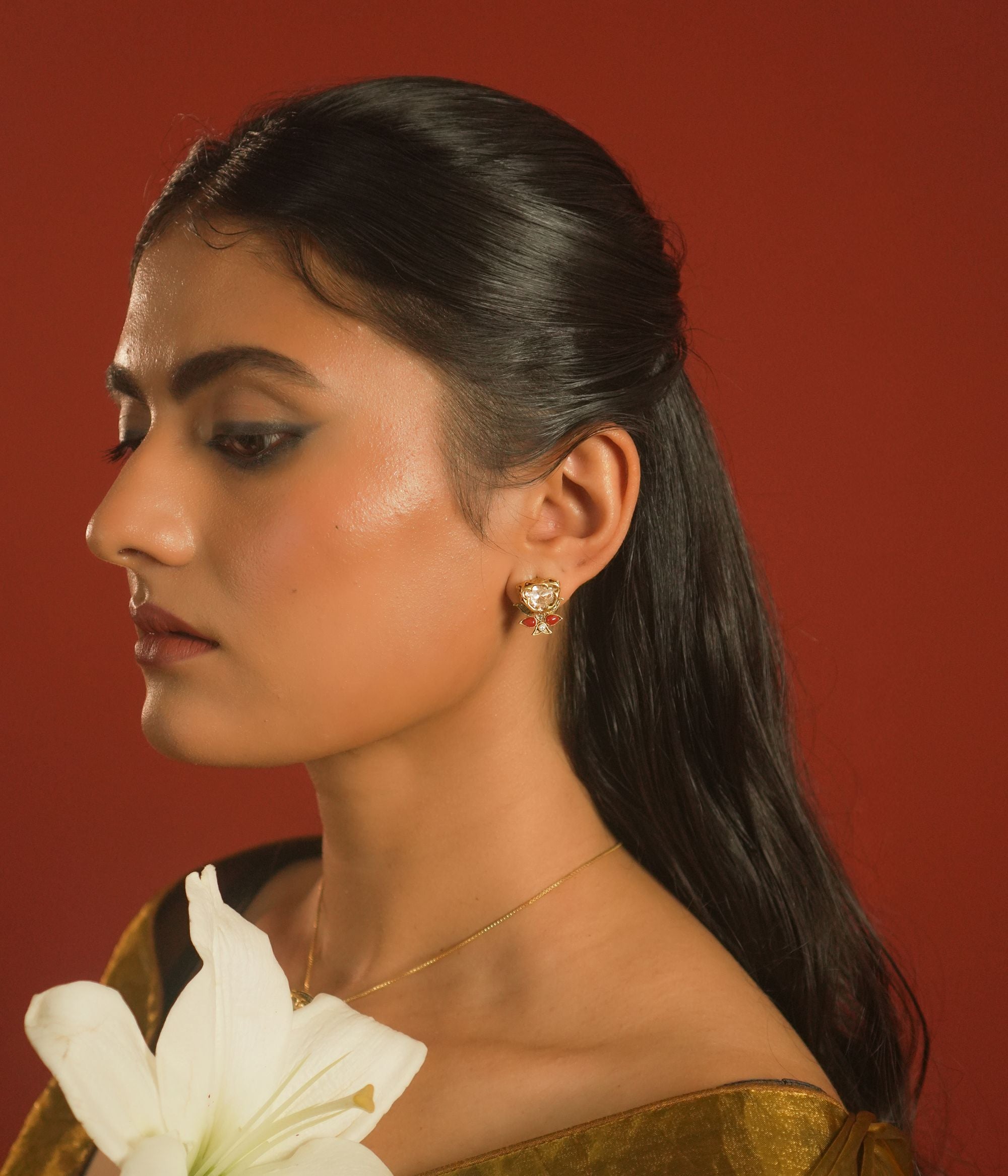 Moissanite polki Stud, uncut, stud 92.5 silver jewellery