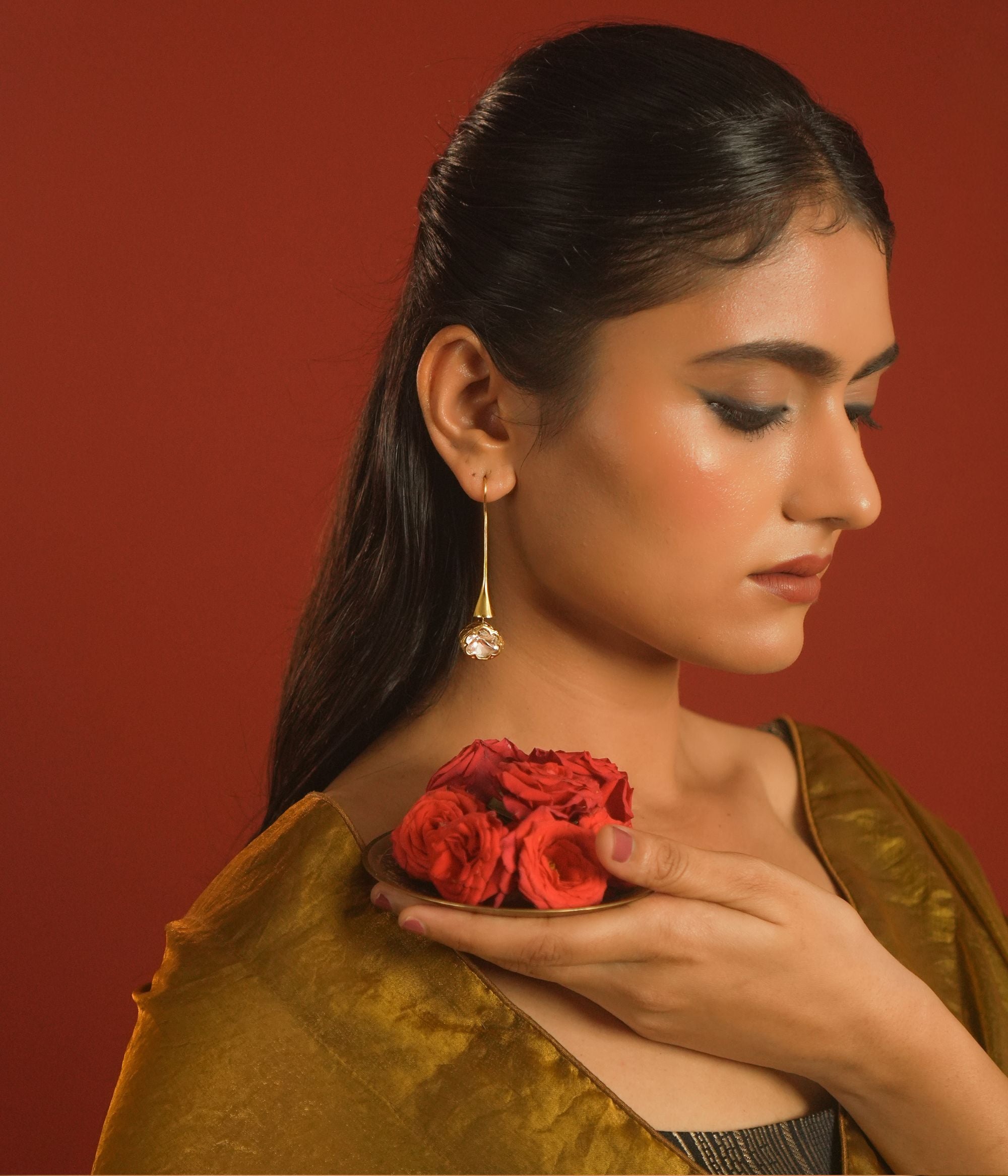 long hook earrings, moissanite polki, 92.5 silver