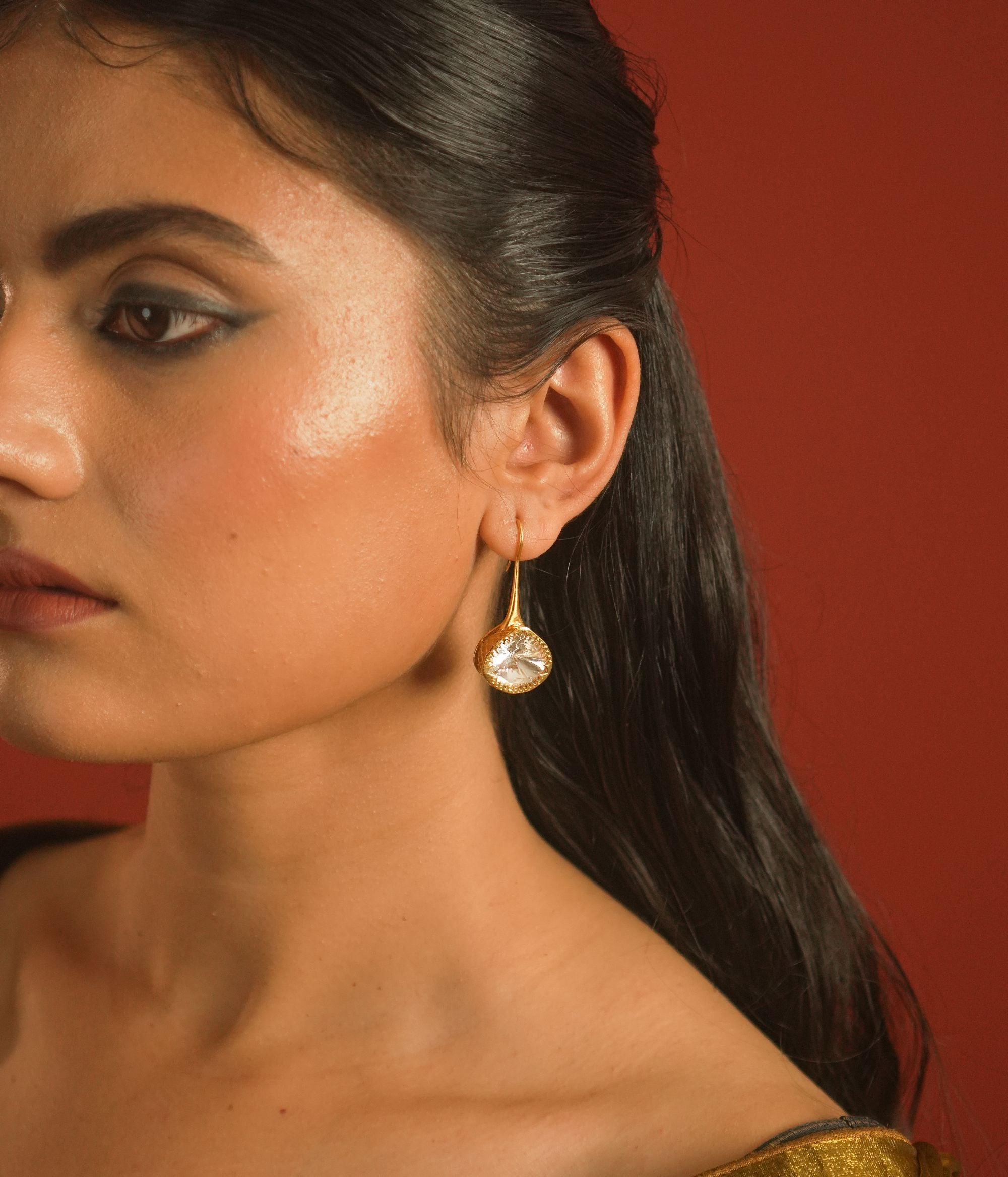 Moissanite polki Stud, uncut, stud 92.5 silver jewellery, HOOK