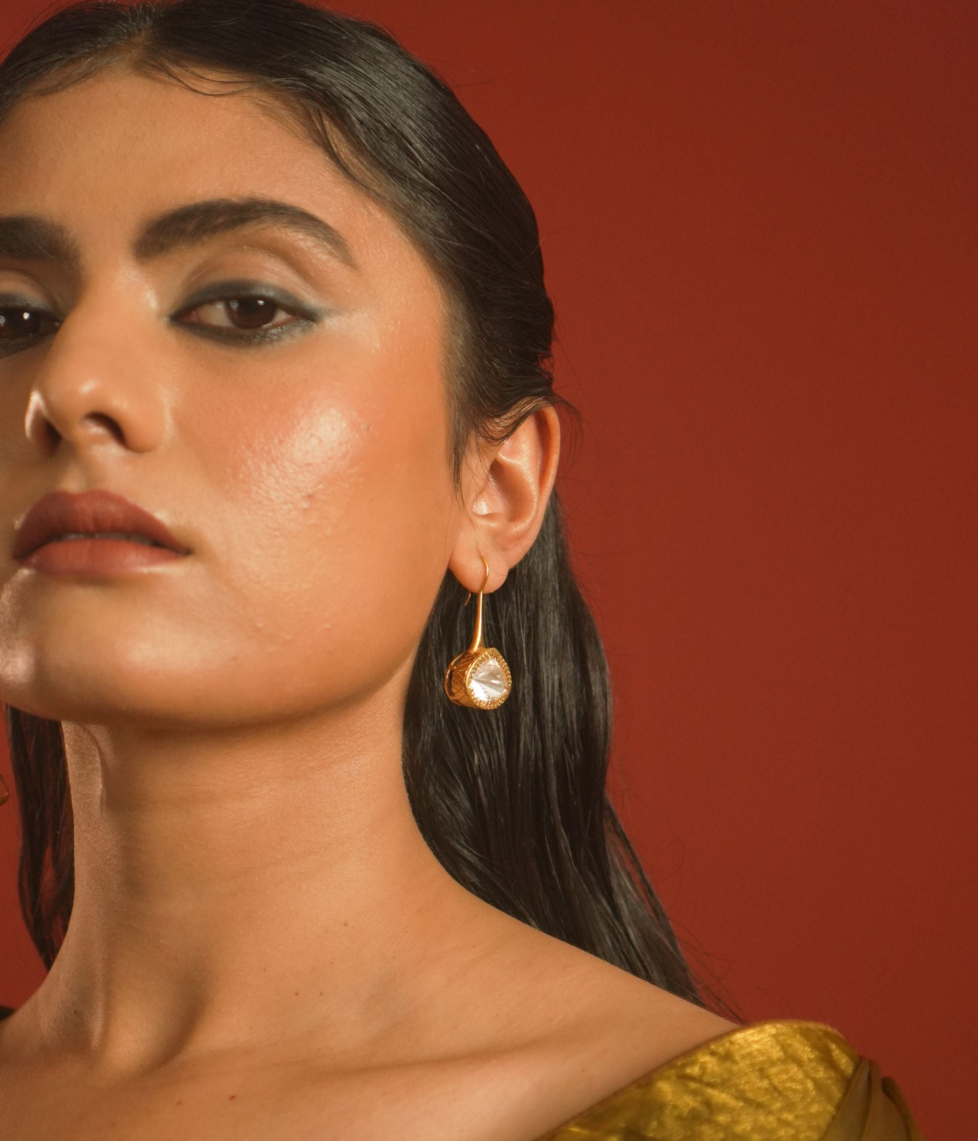 Moissanite polki Stud, uncut, stud 92.5 silver jewellery, HOOK