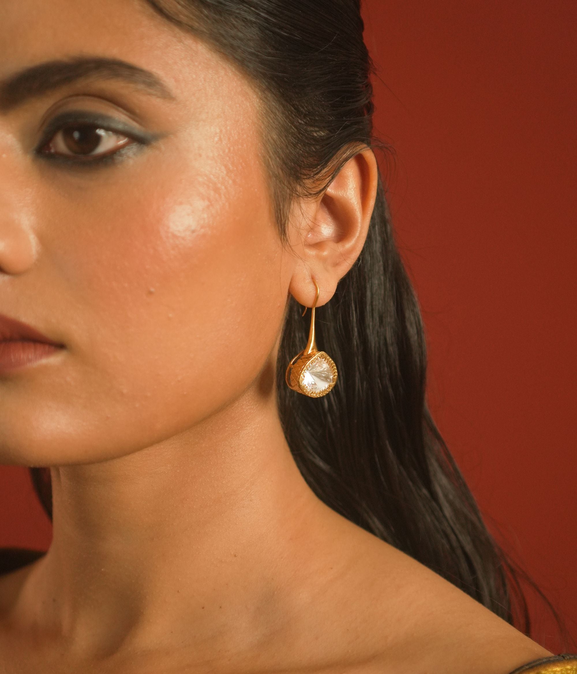 Moissanite polki Stud, uncut, stud 92.5 silver jewellery, HOOK