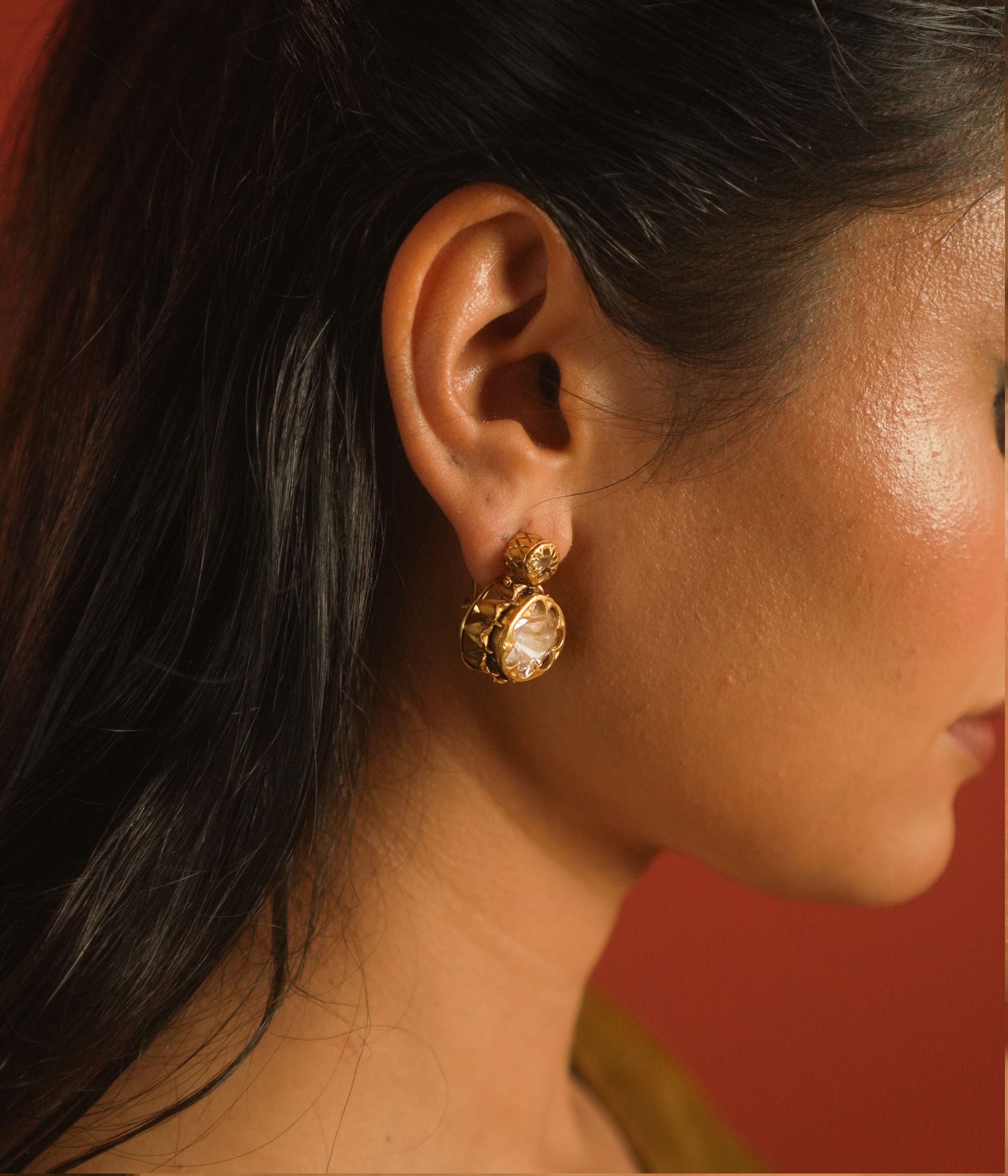 nova earrings,Moissanite Polki Stud, 925 silver, drop