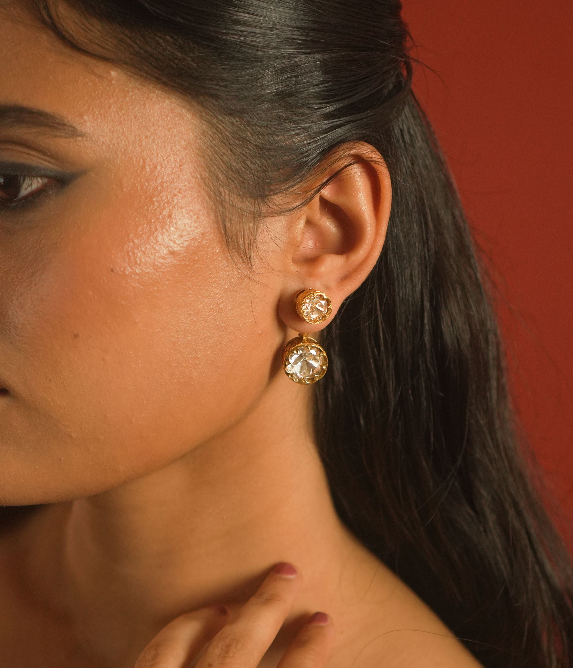 Kanya Earrings , 925 silver gold plated moissanite polki stud
