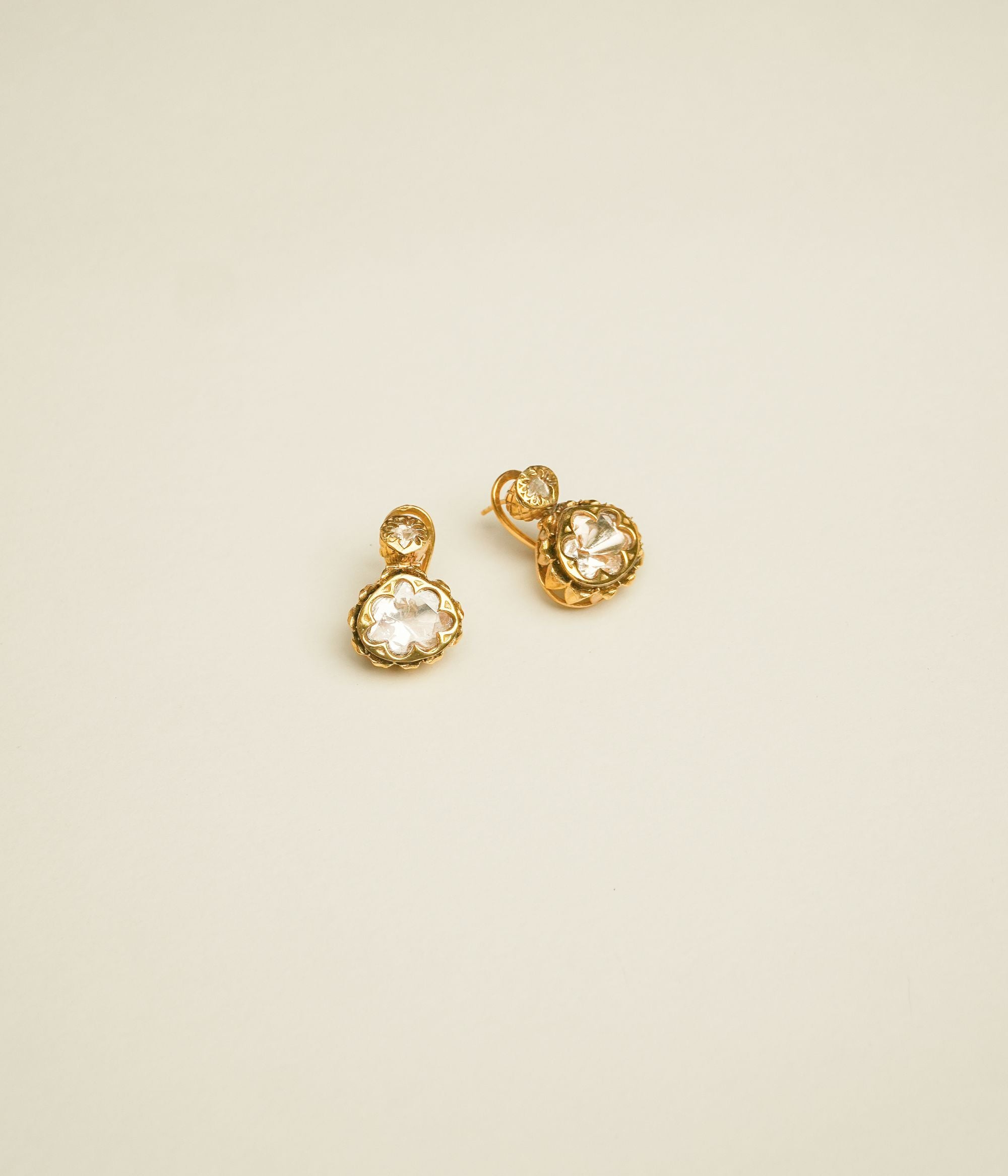 festive silver oval earrings gold plated moissanite polki