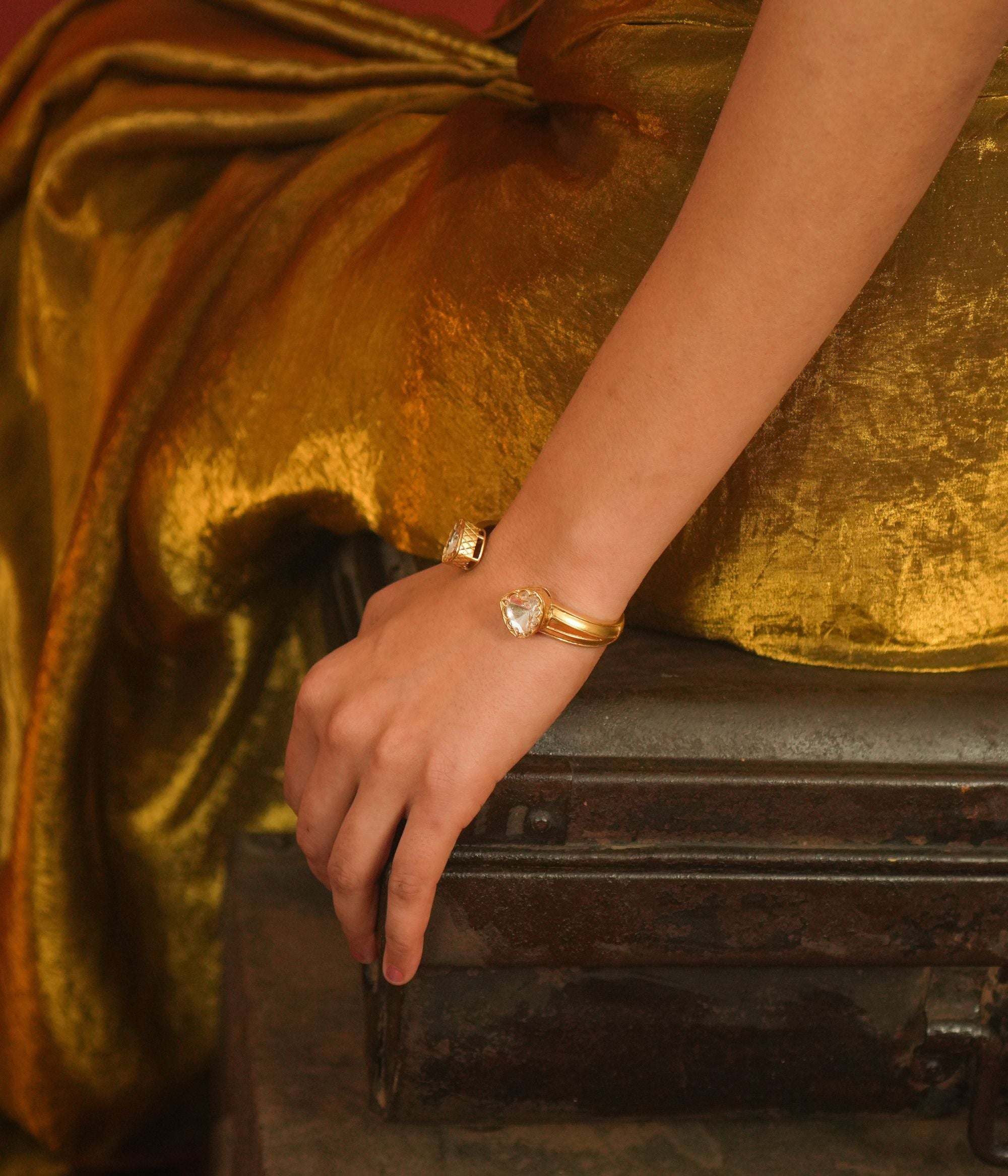 Elegant Gold Plated Silver Polki Bracelet Handmade Jewelry