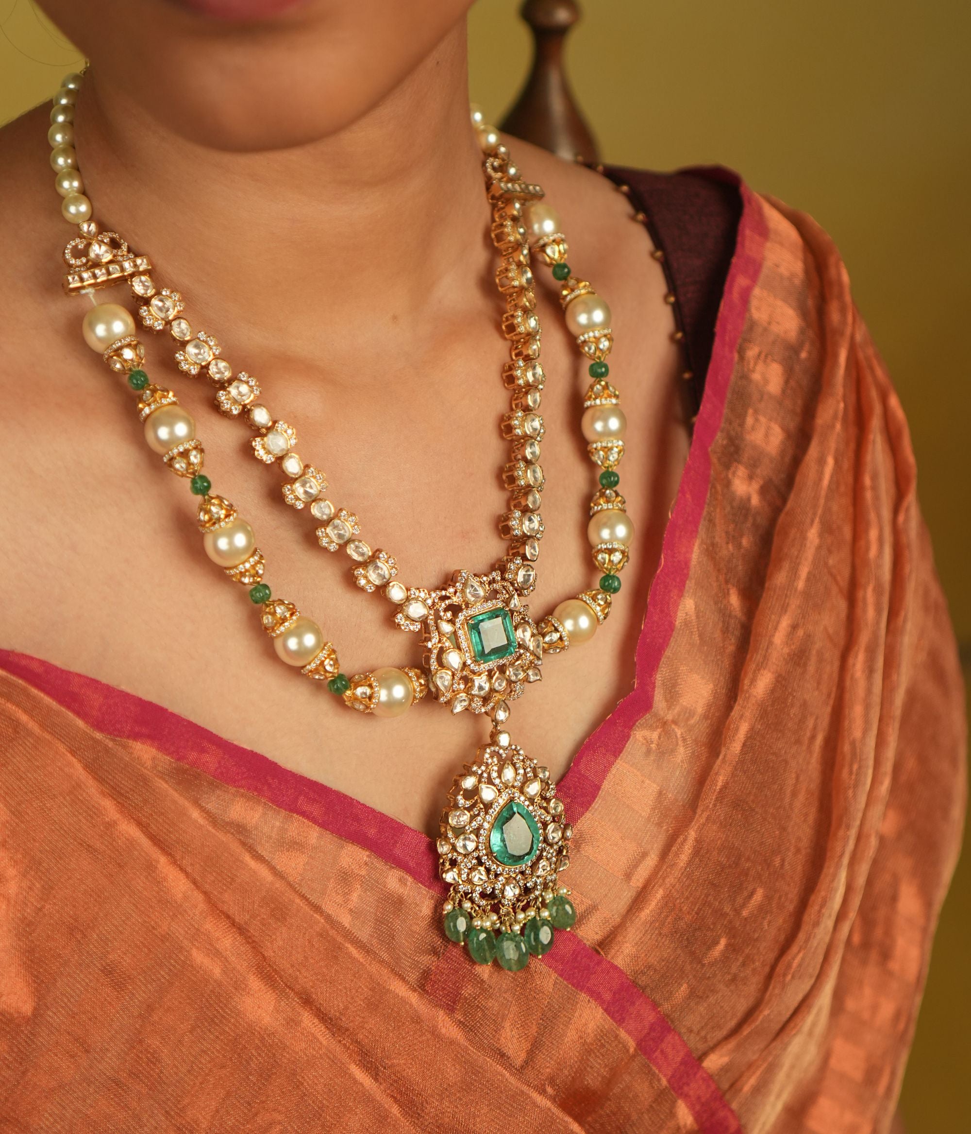Close-up of handcrafted Avni Necklace in 92.5 sterling silver.