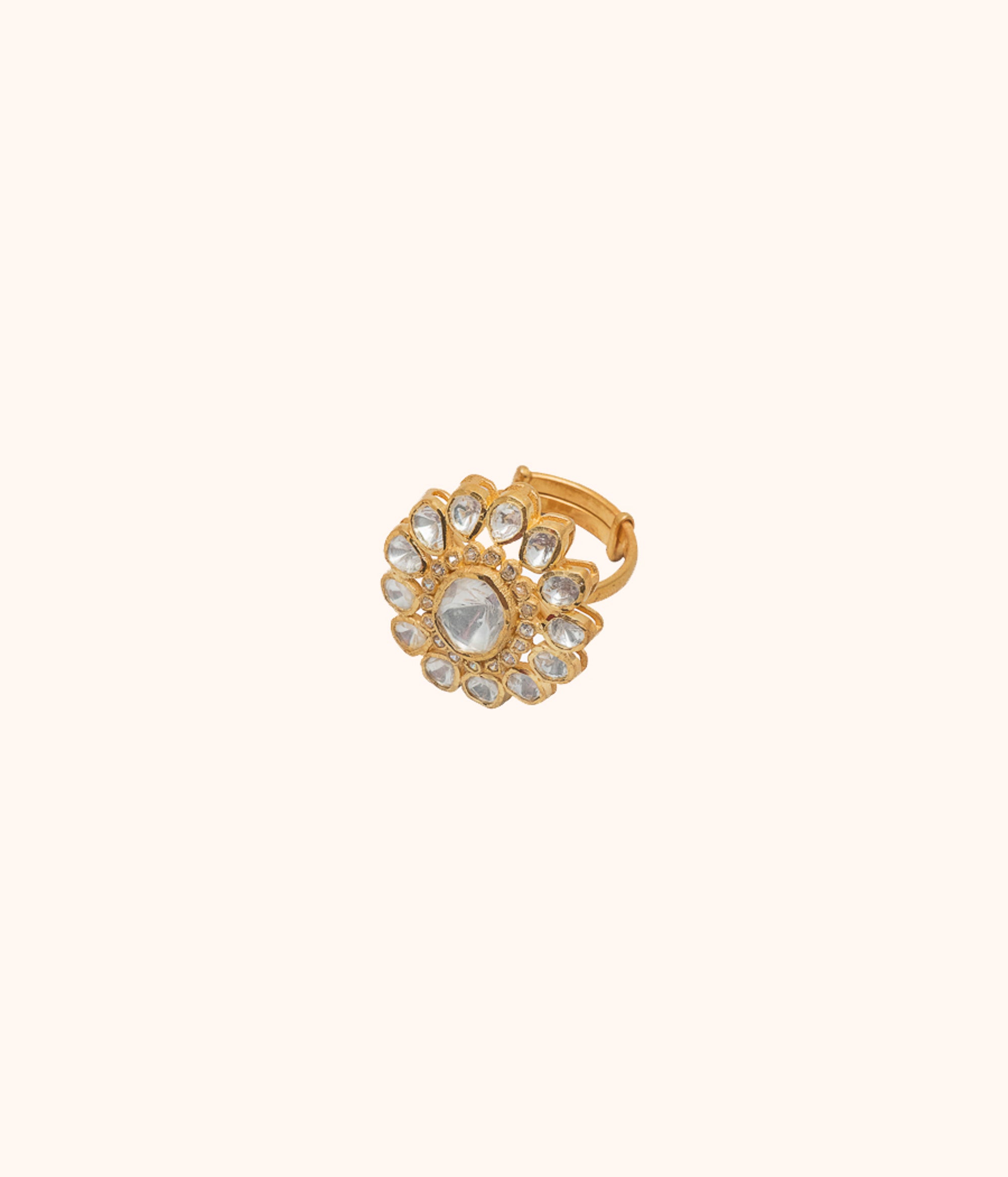 Cressida adjustable Polki CZ silver ring on hand