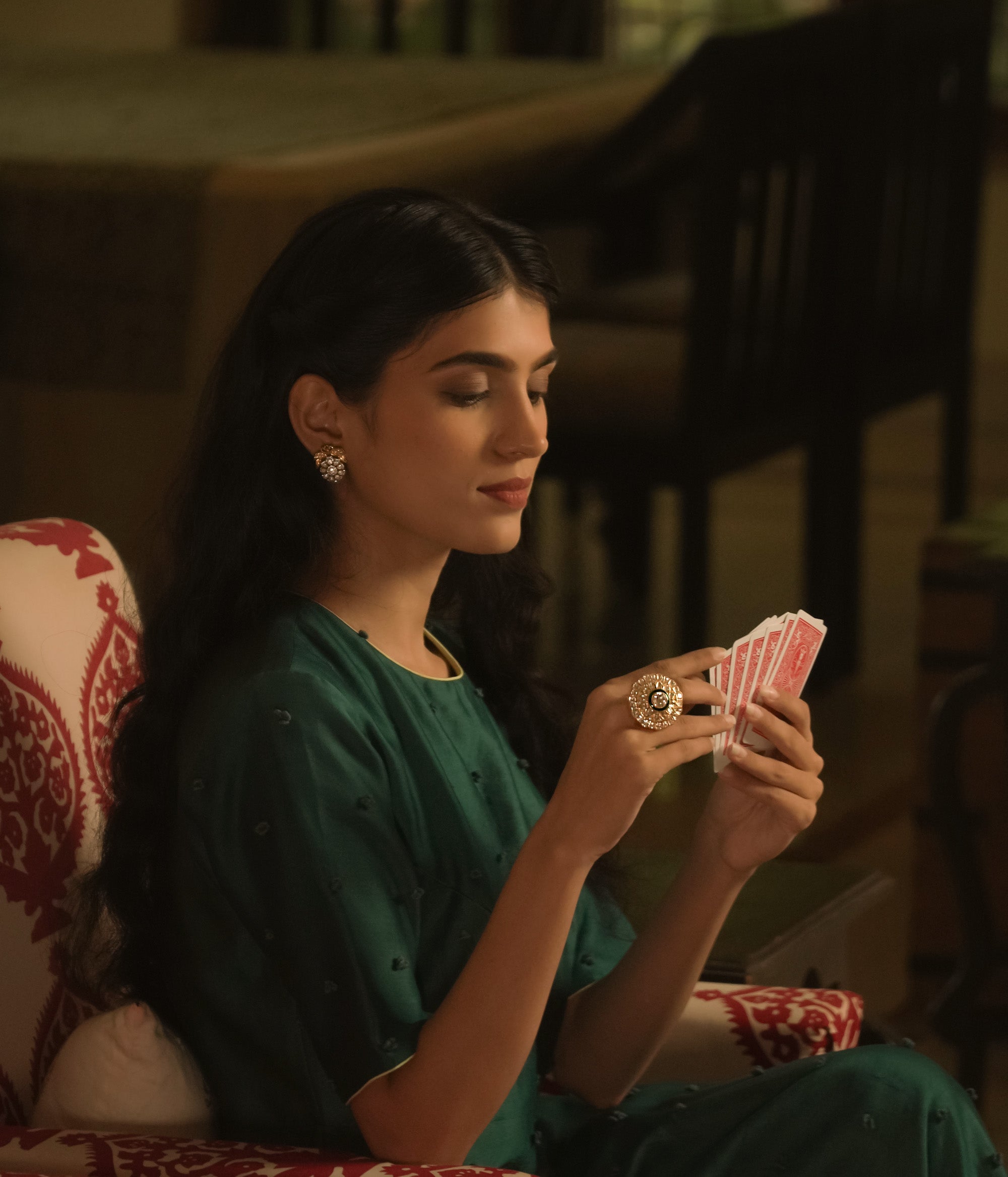 Designer Ceila Ring with sunburst Polki design