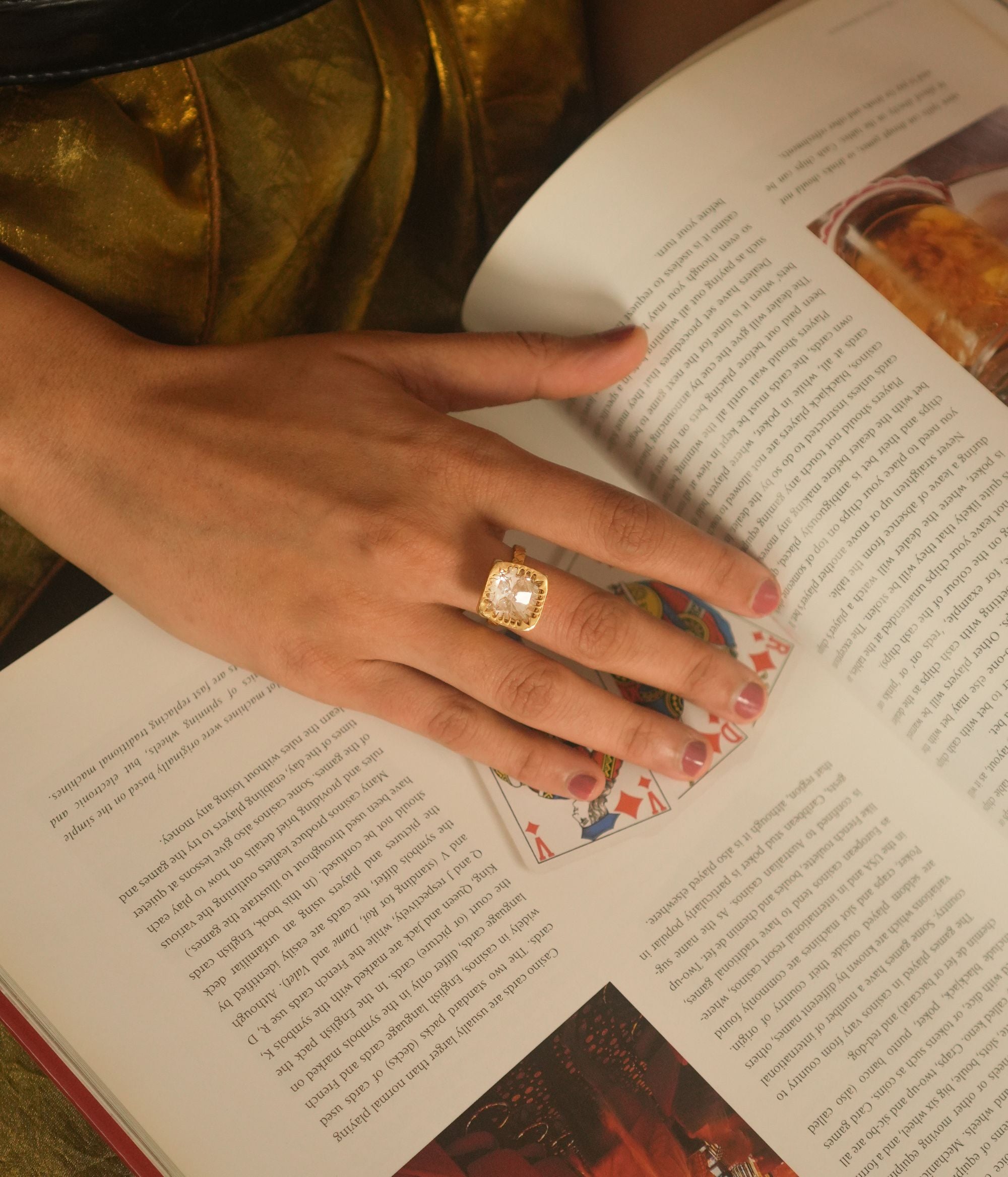 Moissanite polki square ring, 925 silver