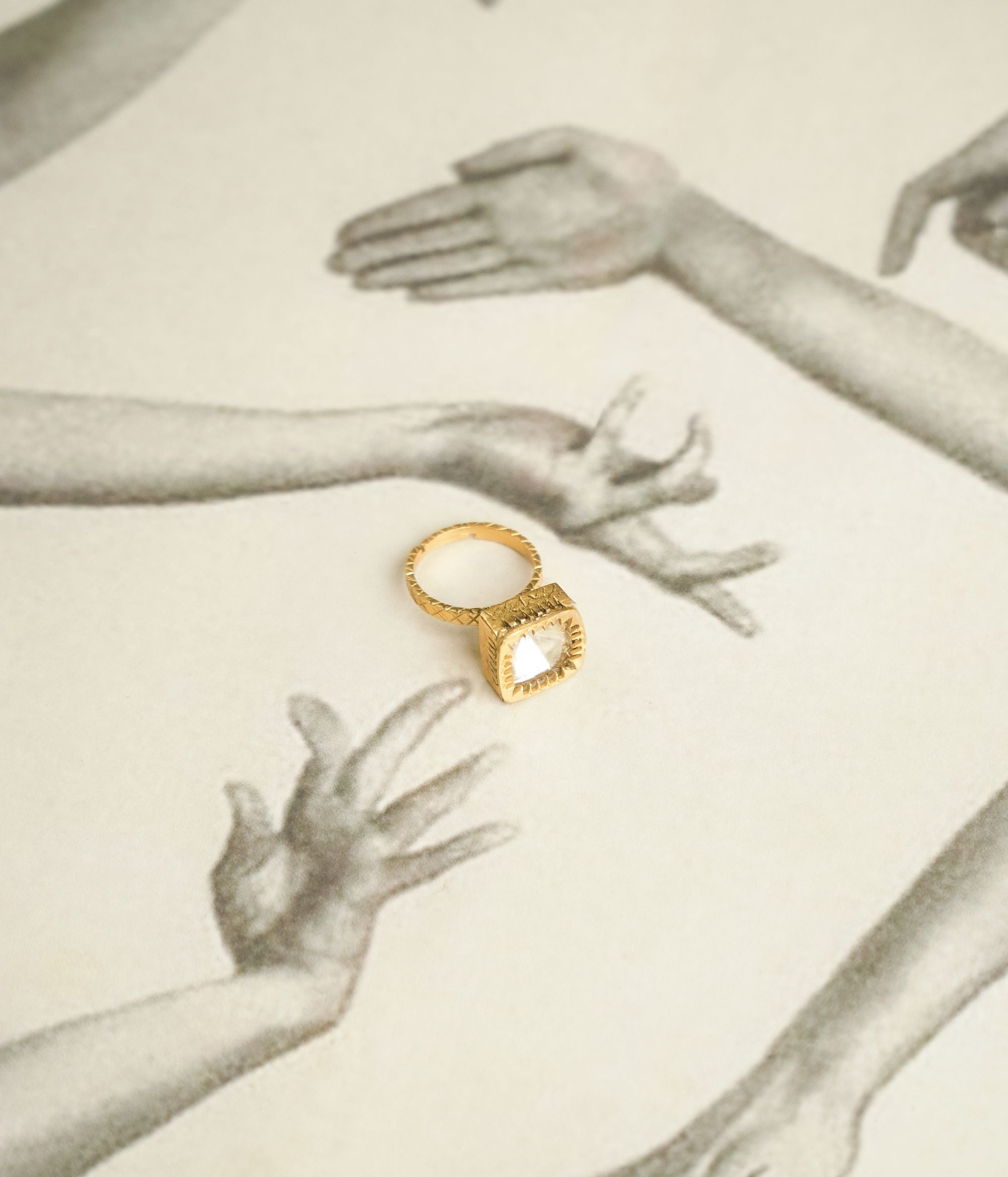 Moissanite polki square ring, 925 silver