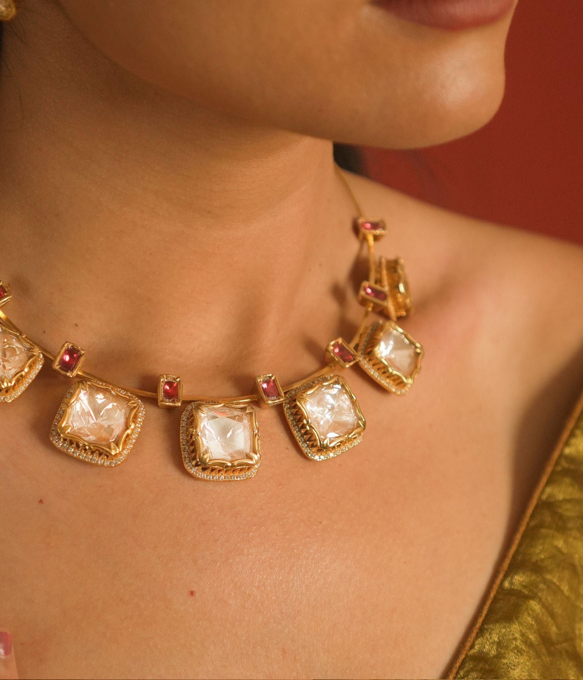 Moissanite Polki Hasli necklace, 92.5 silver with 33ct gold plated