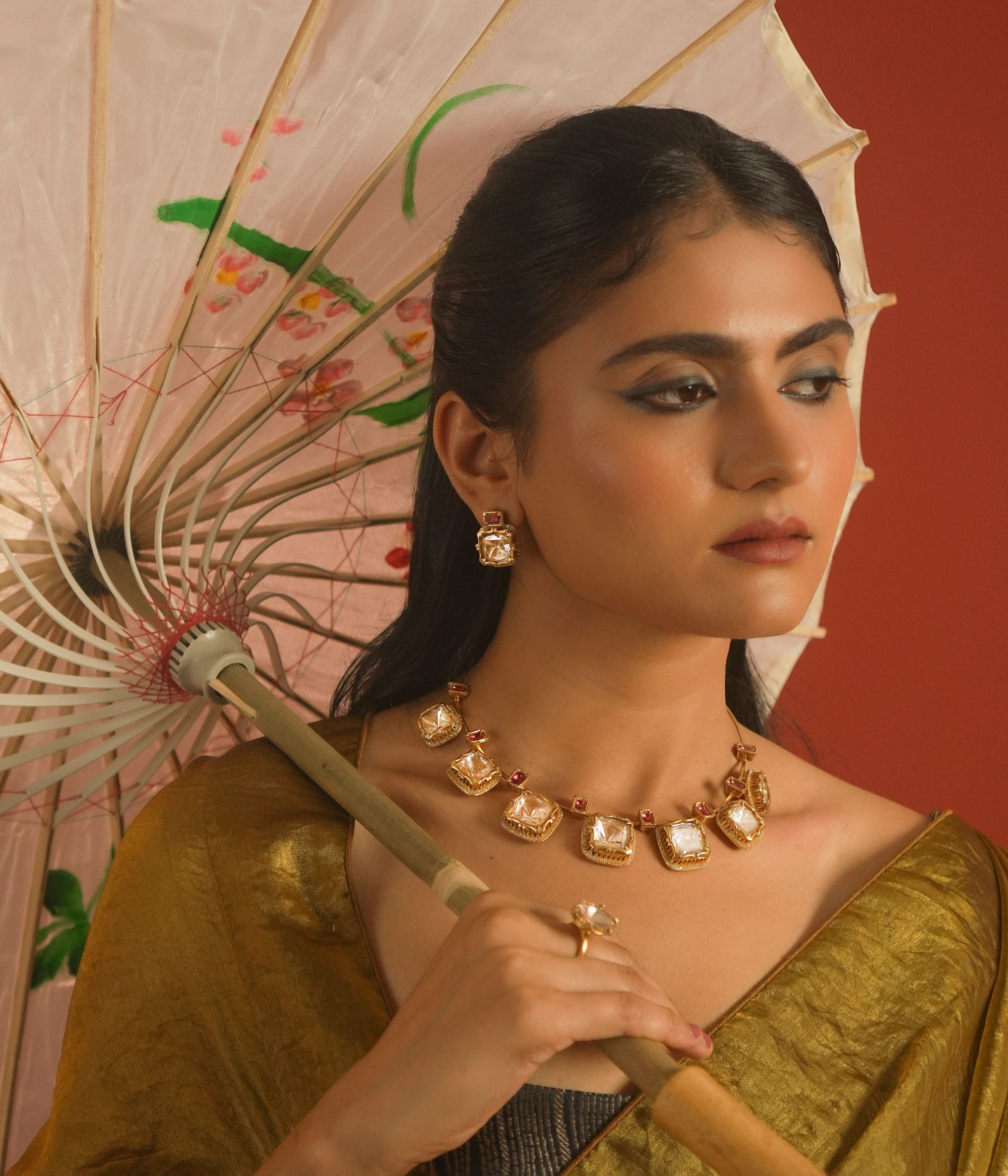 Moissanite Polki Hasli necklace, 92.5 silver with 33ct gold plated