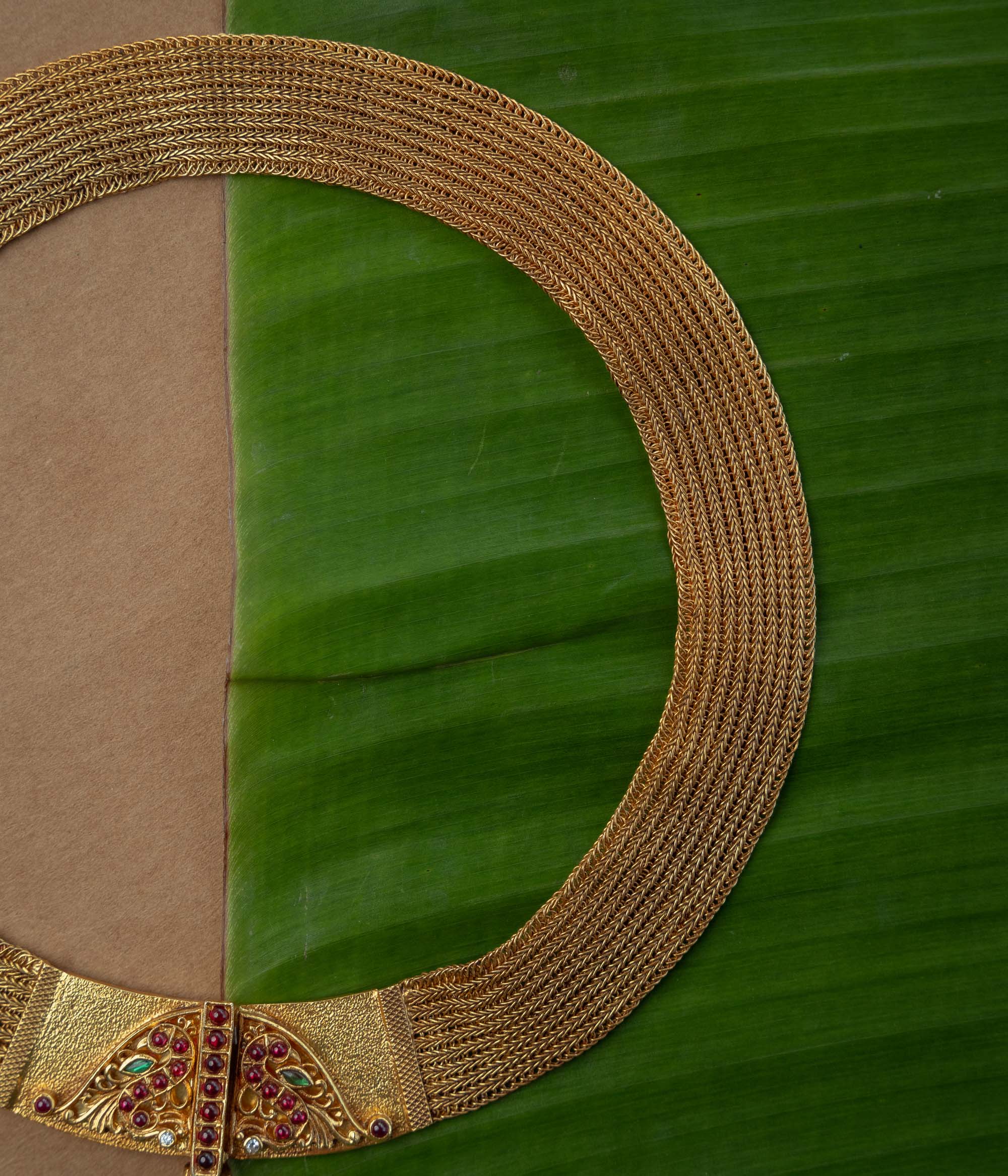 Plain Chain with Red Spinal Stone, Swarovski Stone, Green Polki Stone, themed around Charming.