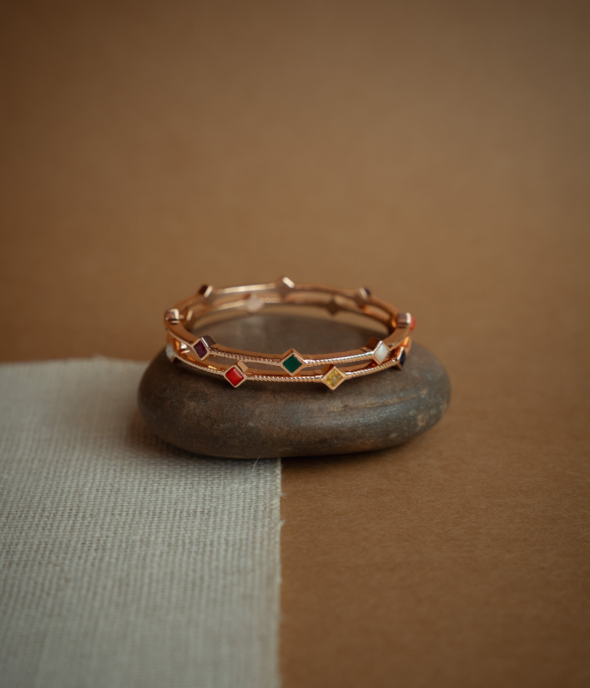 Traditional 92.5 silver navratna screw type bangle