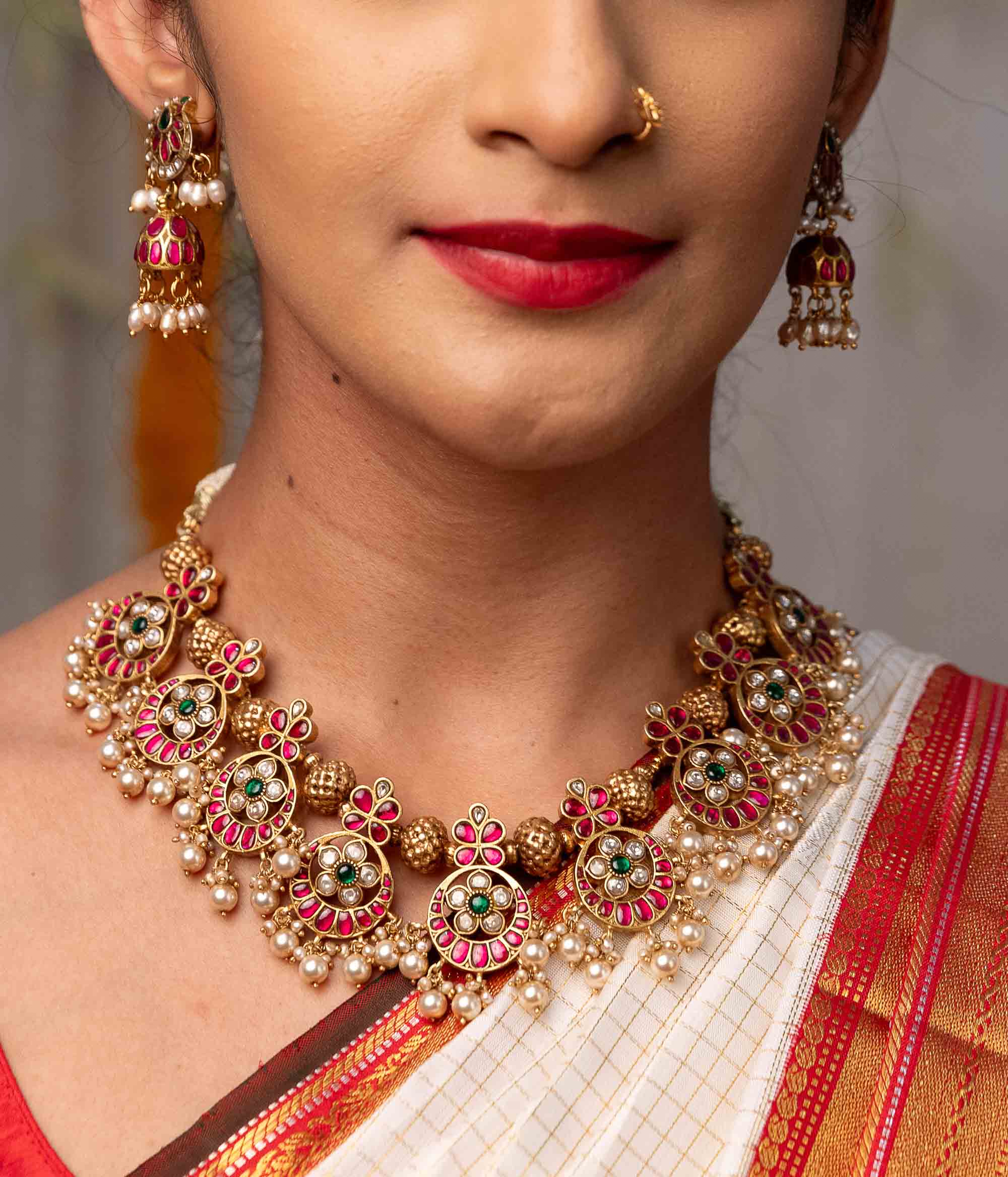 Traditional Indian Ranga Kundan Silver Necklace