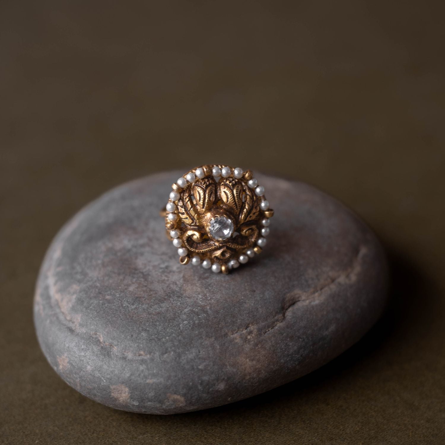 Kundan ring, Sparkling Floral embrace a whisper of nature's grace.