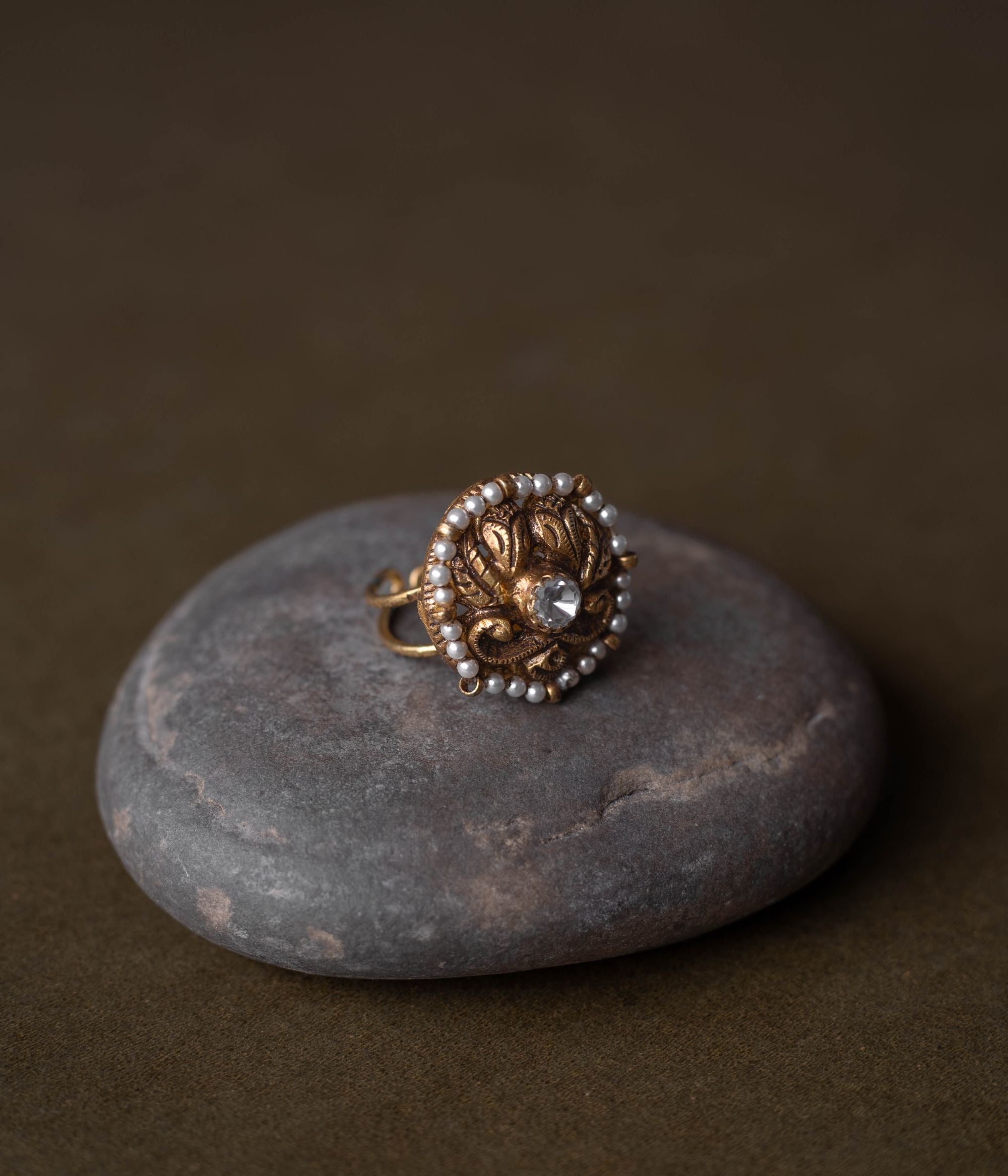 Kundan ring, Sparkling Floral embrace a whisper of nature's grace.