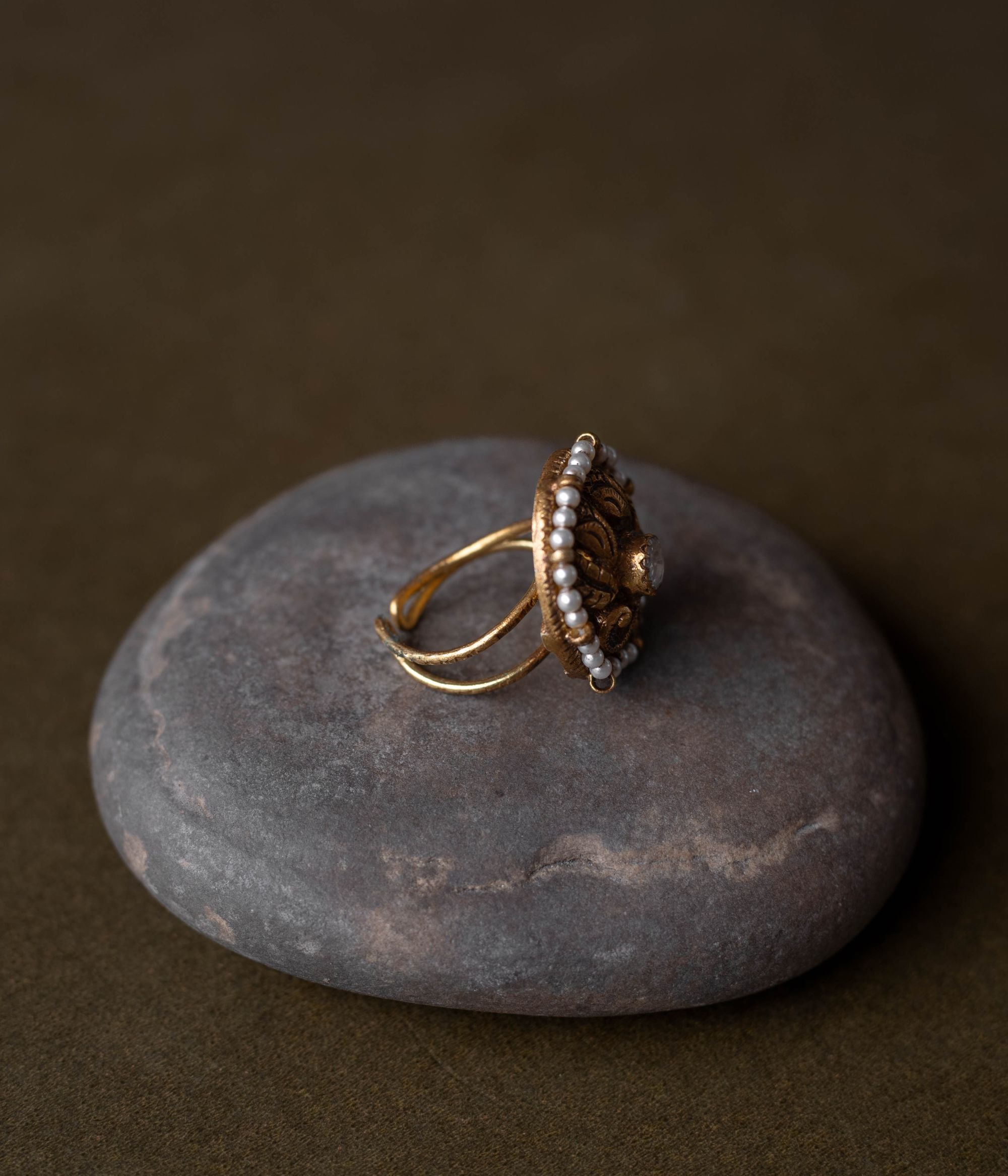 Kundan ring, Sparkling Floral embrace a whisper of nature's grace.