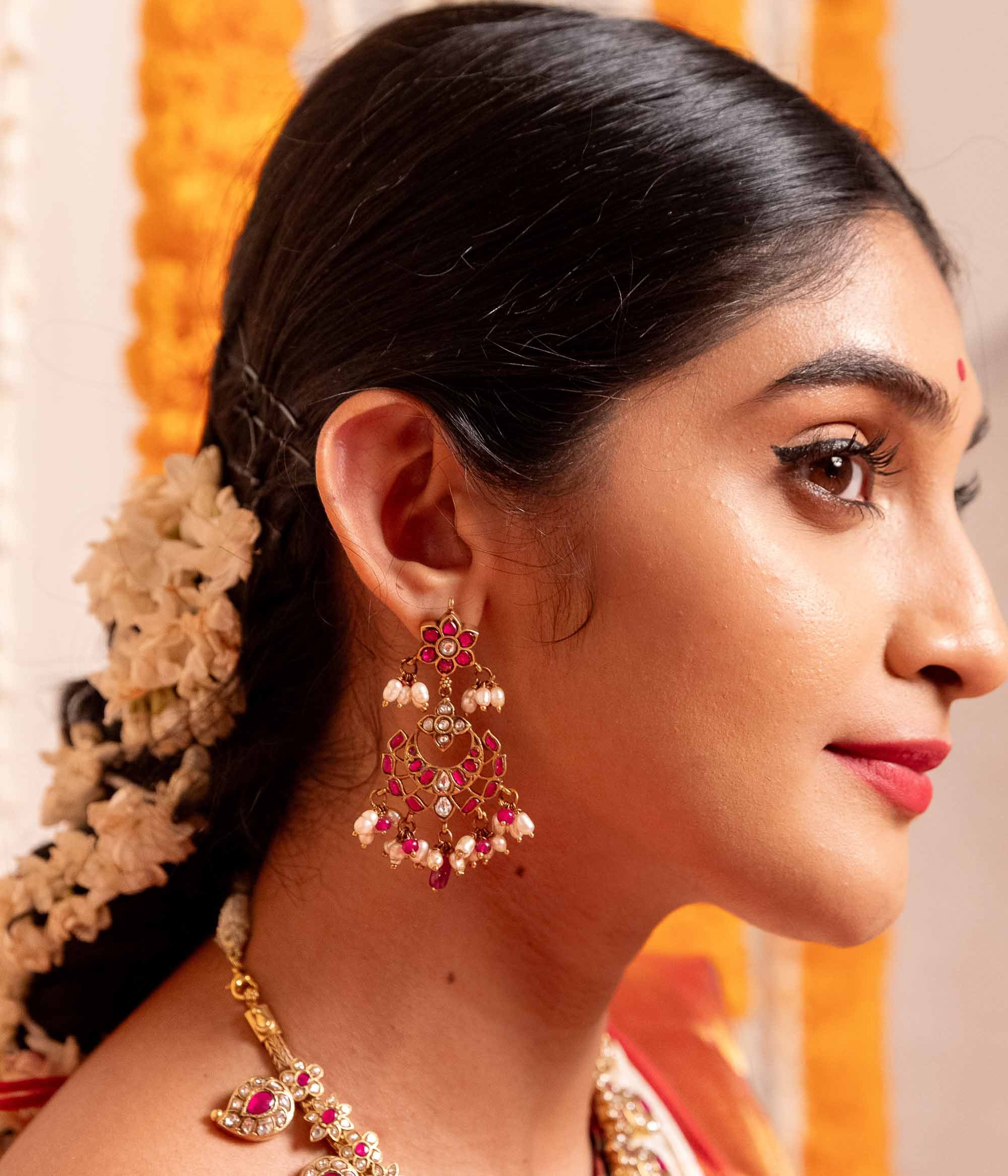 Handcrafted Silver Kundan Earrings with Pearls