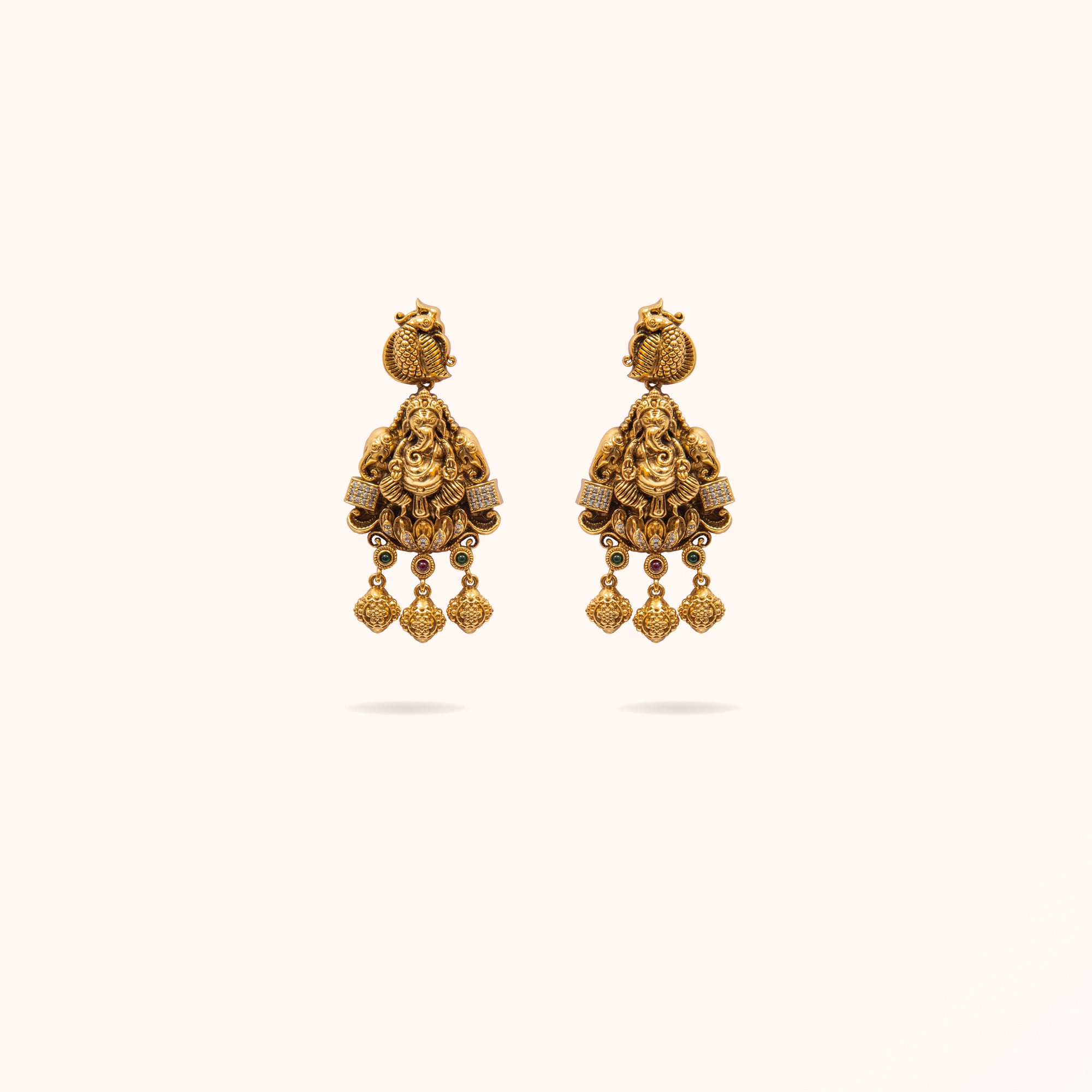 92.5 Sterling Silver Rezaa Ganesh Cubic Zircon Studded Hangings Gold Plated