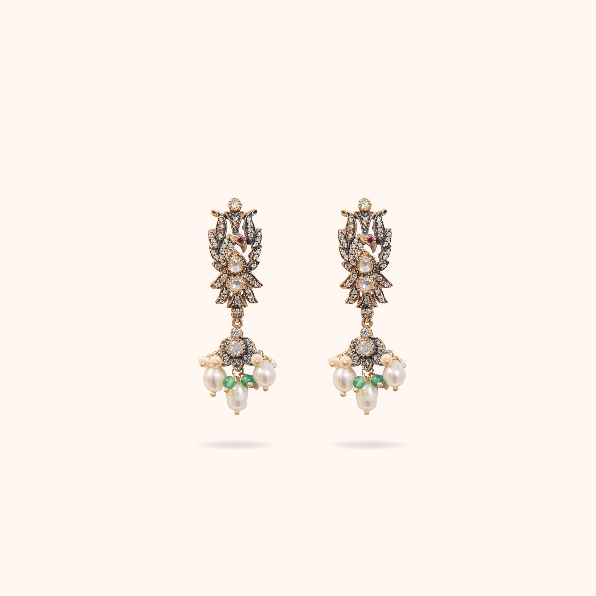 92.5 Sterling Silver Rhea Moissanite Victorian Earrings Gold Plated