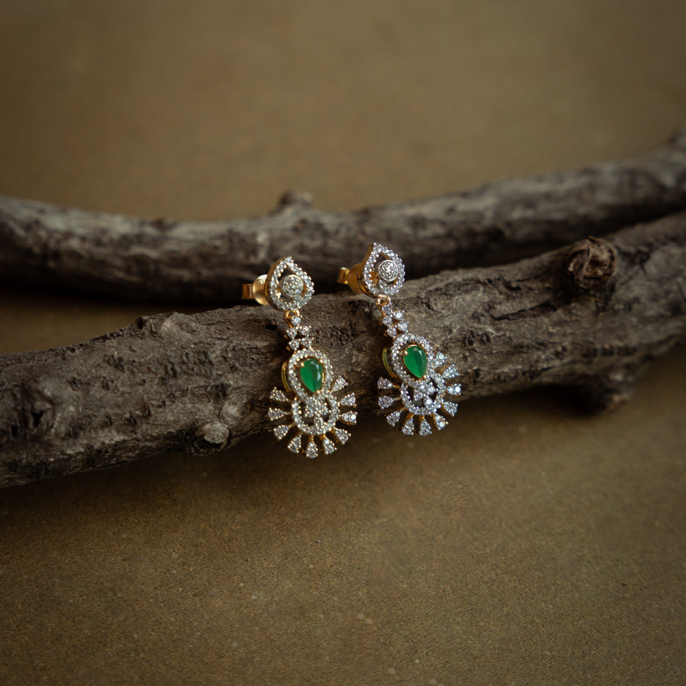 Green CZ fae leaf earrings