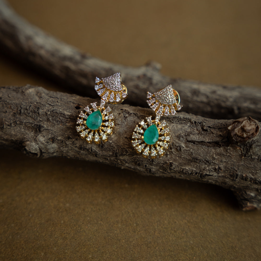 Green gem CZ woodland earrings