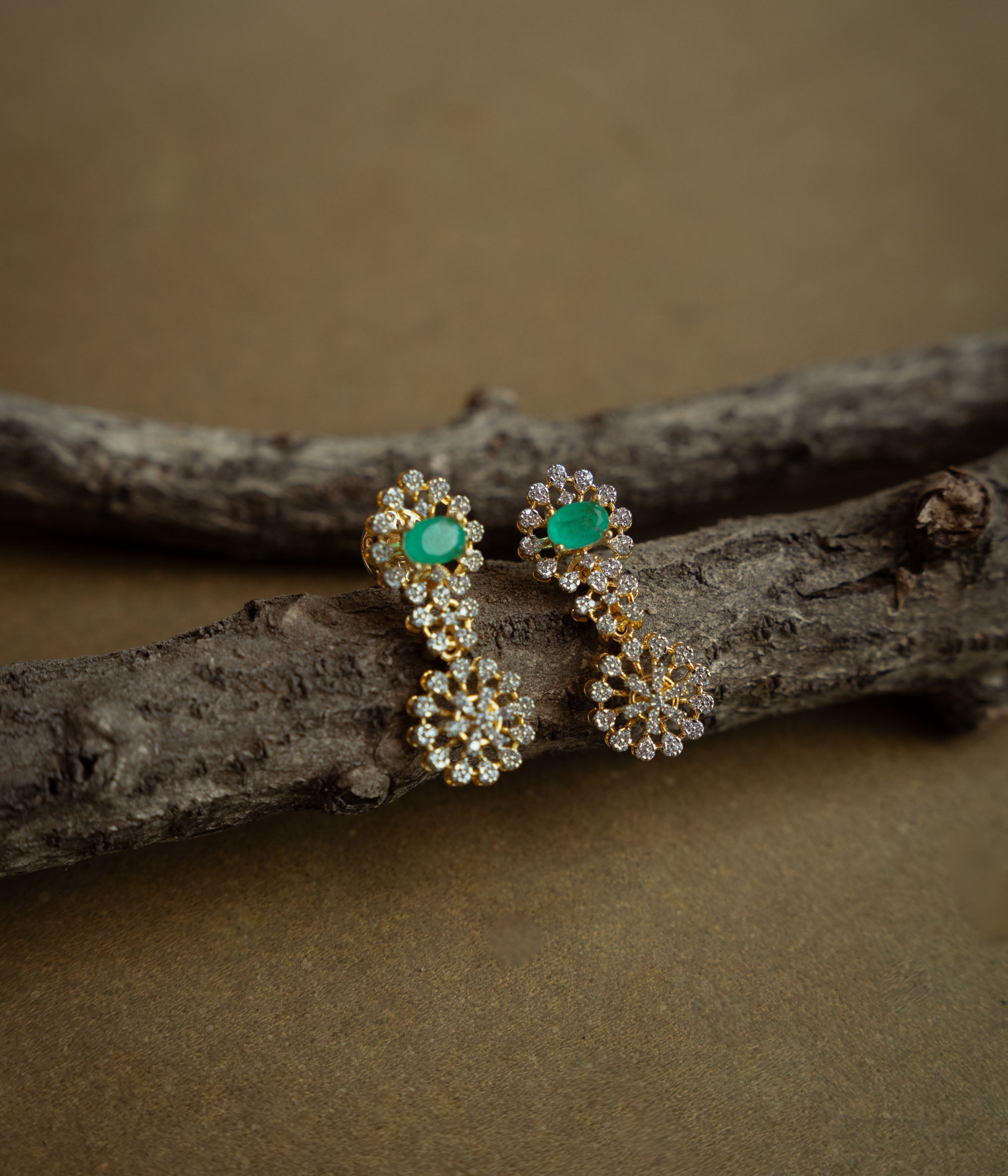 Green CZ enchanted fern earrings