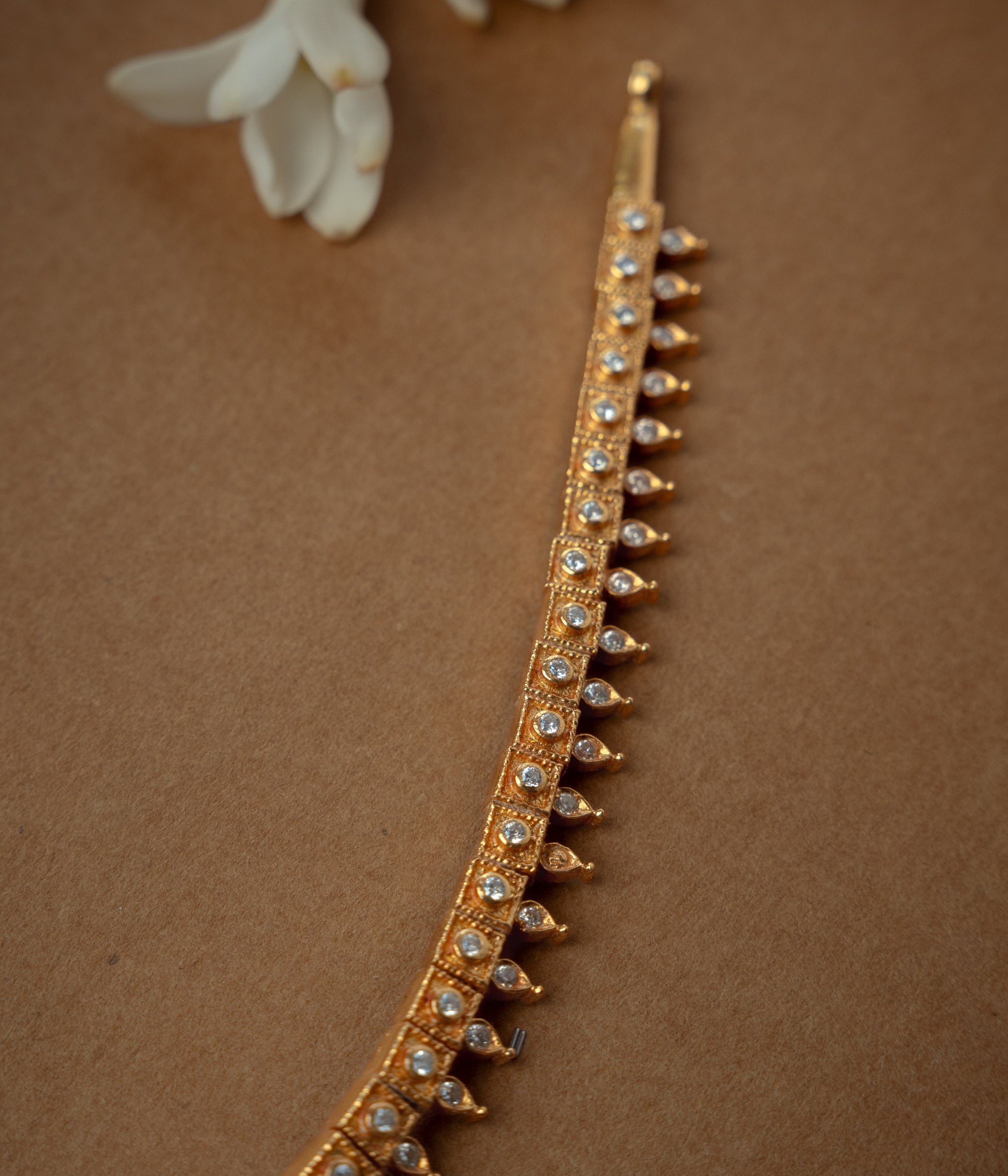 Stone Necklace with Red Polki Stone, White Polki Stone, Pearls, themed around Ethereal.