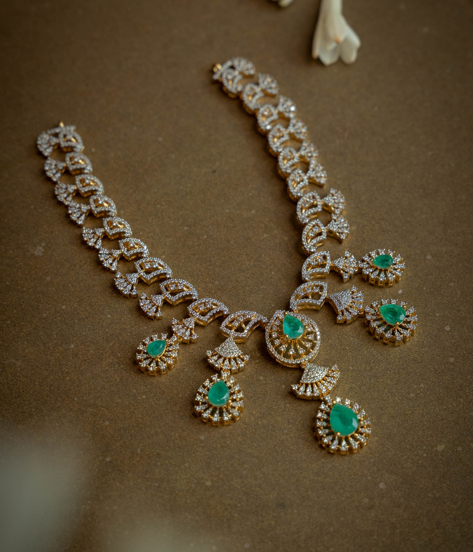 Stone Necklace with Green Gem Stone and Swarovski Stone, themed around Ethereal.